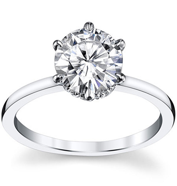 Round Cut Hidden Halo Moissanite Engagement  Ring