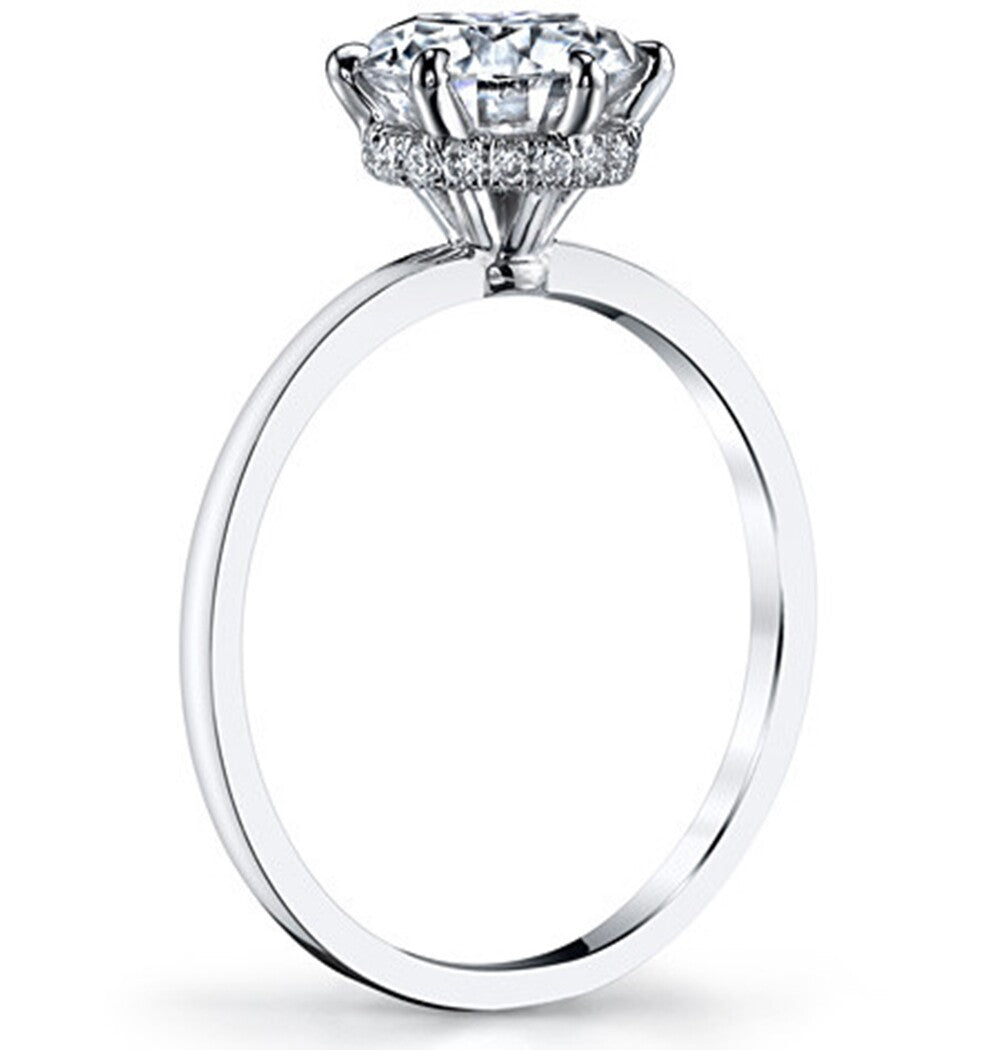 Round Cut Hidden Halo Moissanite Engagement  Ring