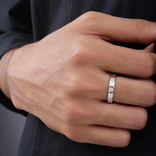 Lab Grown Diamond Round Cut Flush Set Men's Wedding Band