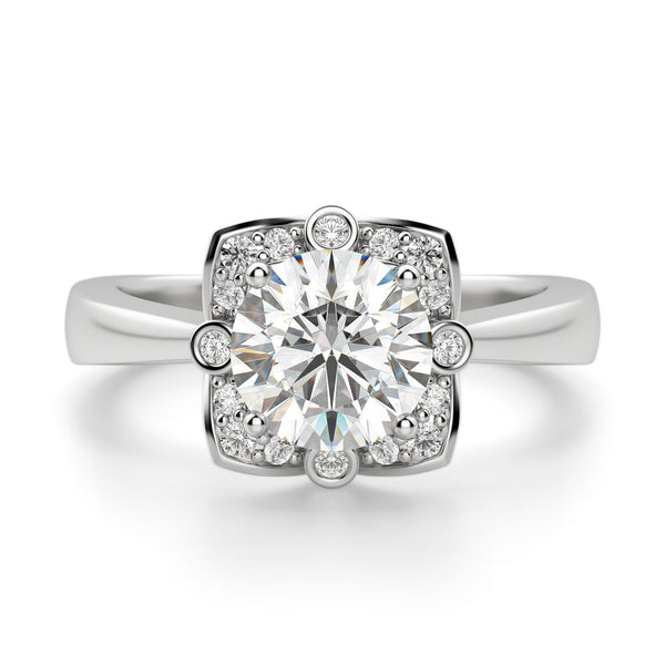 Princess Frame Round Cut Halo Moissanite Engagement Ring