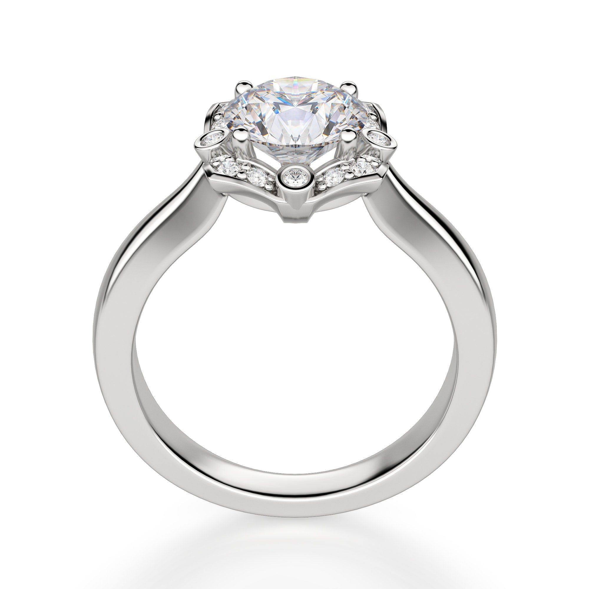 Princess Frame Round Cut Halo Moissanite Engagement Ring