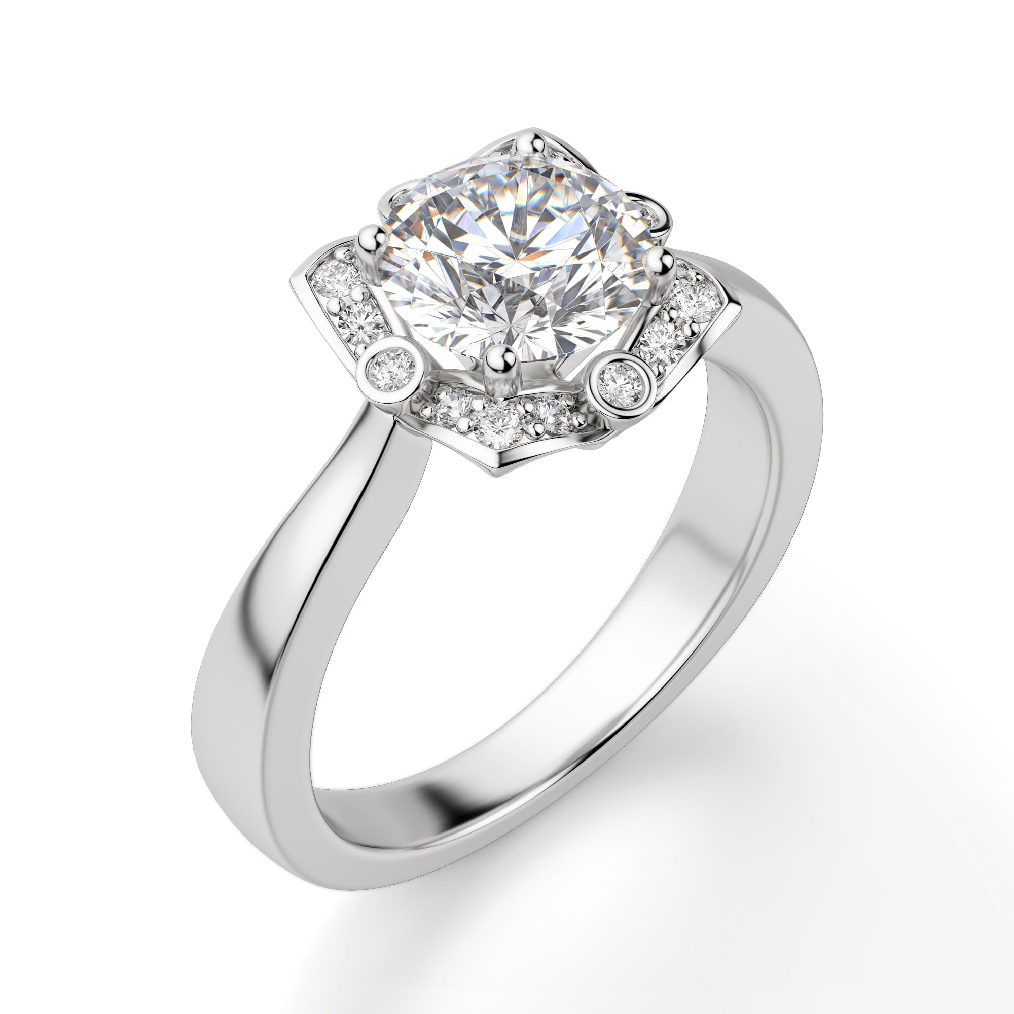 Princess Frame Round Cut Halo Moissanite Engagement Ring