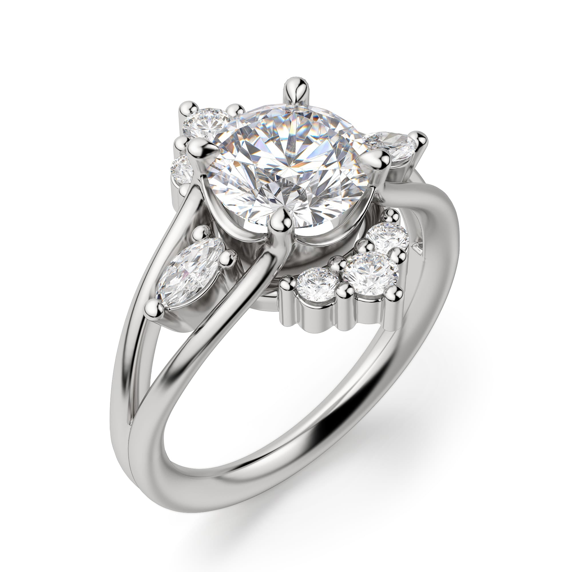 Round Brilliant Cut Art Deco Moissanite Engagement Ring