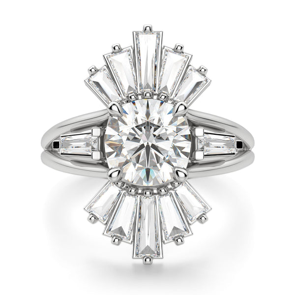 Baguette-Round Cut Vintage Moissanite Engagement Ring