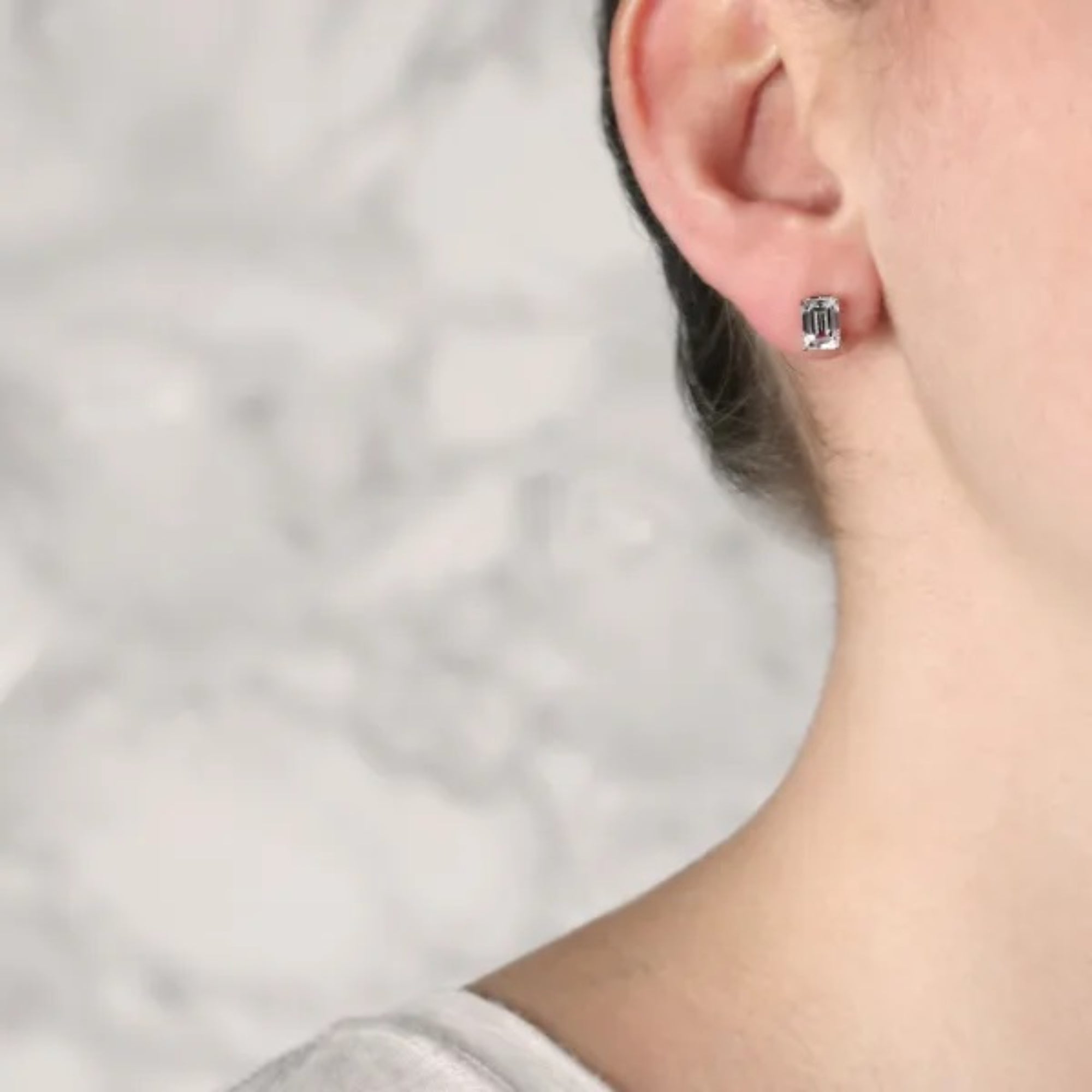 Emerald Cut Push Back Stud Earrings for Women