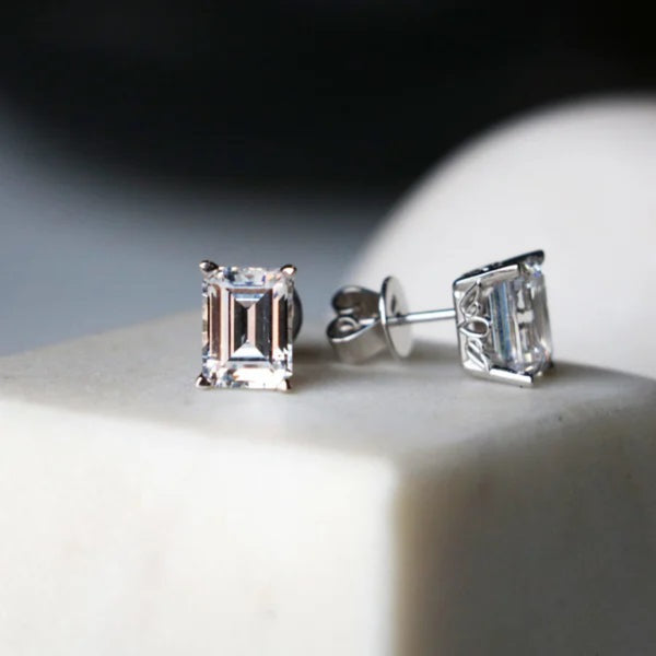 Emerald Cut Push Back Stud Earrings for Women