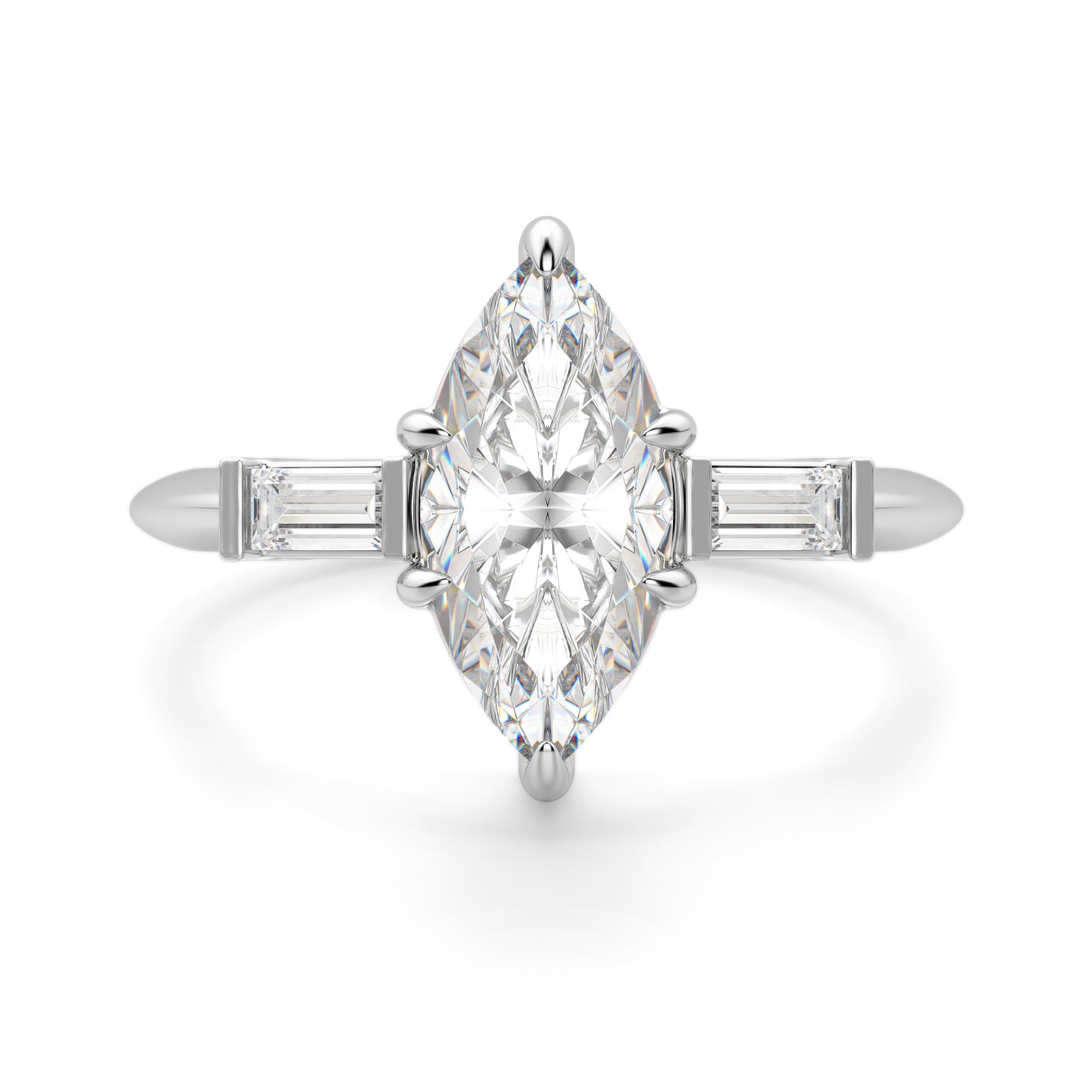 Marquise Cut Three Stone Moissanite Diamond Ring