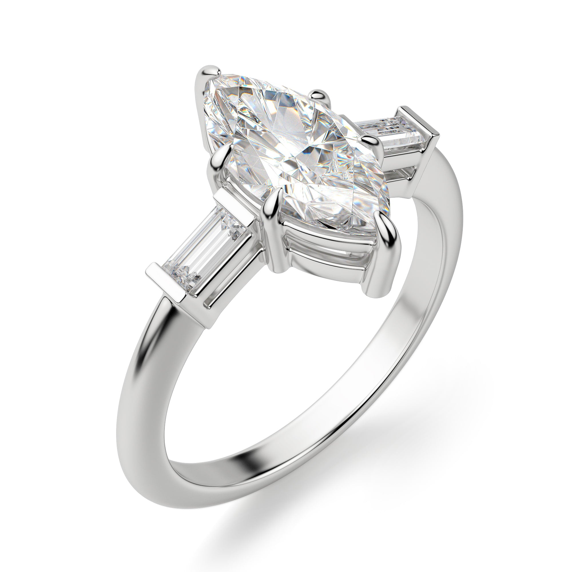 Marquise Cut Three Stone Moissanite Diamond Ring