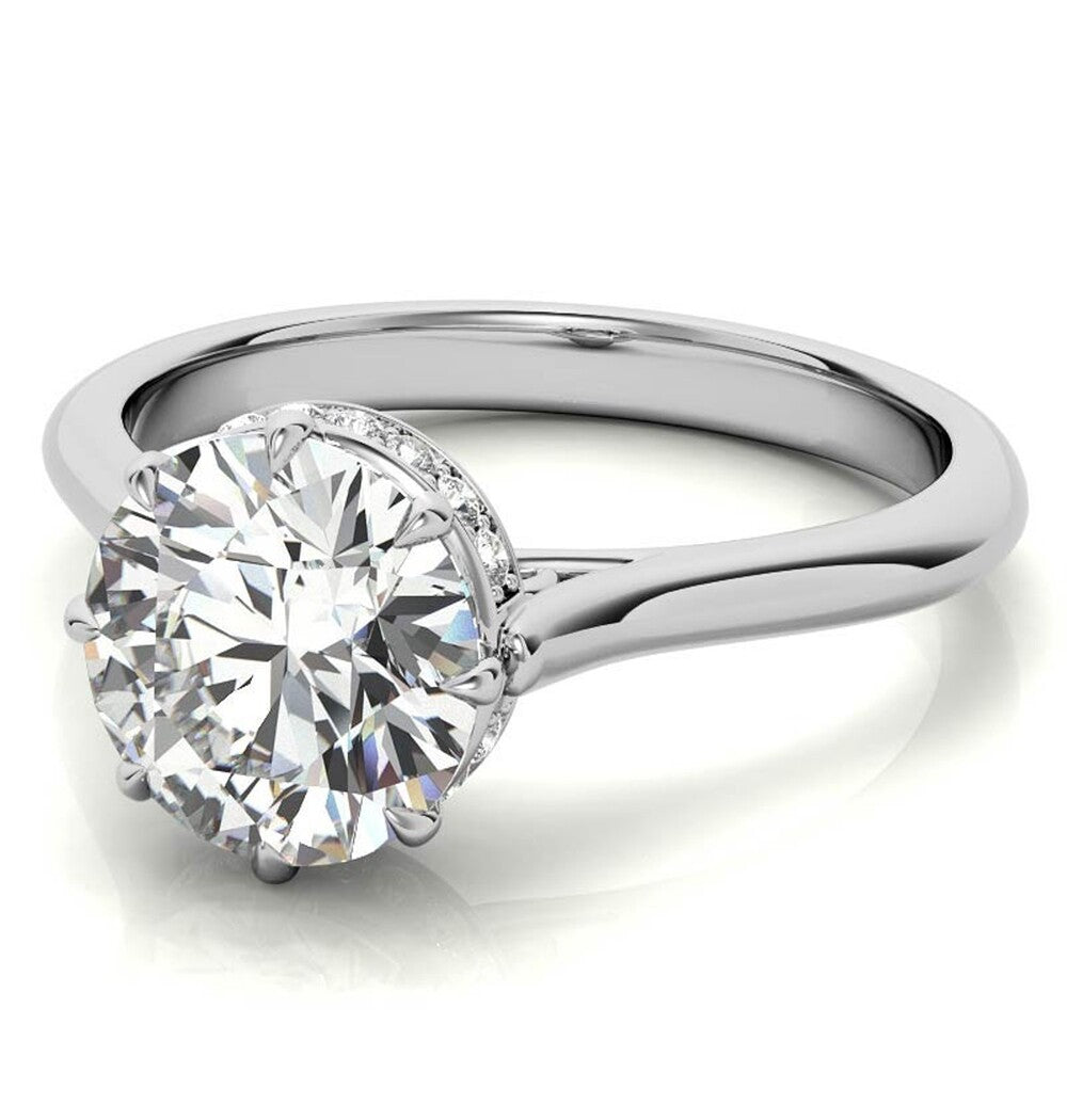 Moissanite Round Cut Hidden Halo Engagement Ring Gift For Her