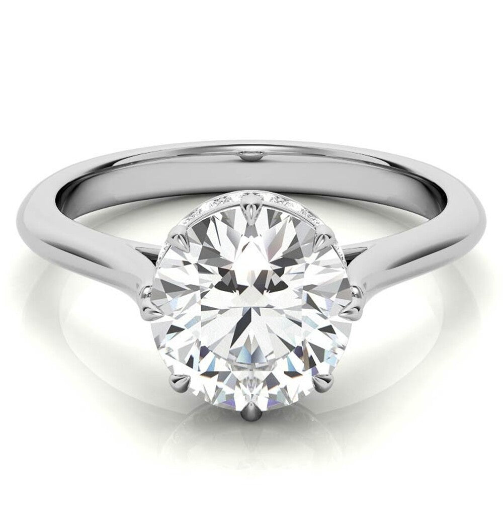 Moissanite Round Cut Hidden Halo Engagement Ring Gift For Her