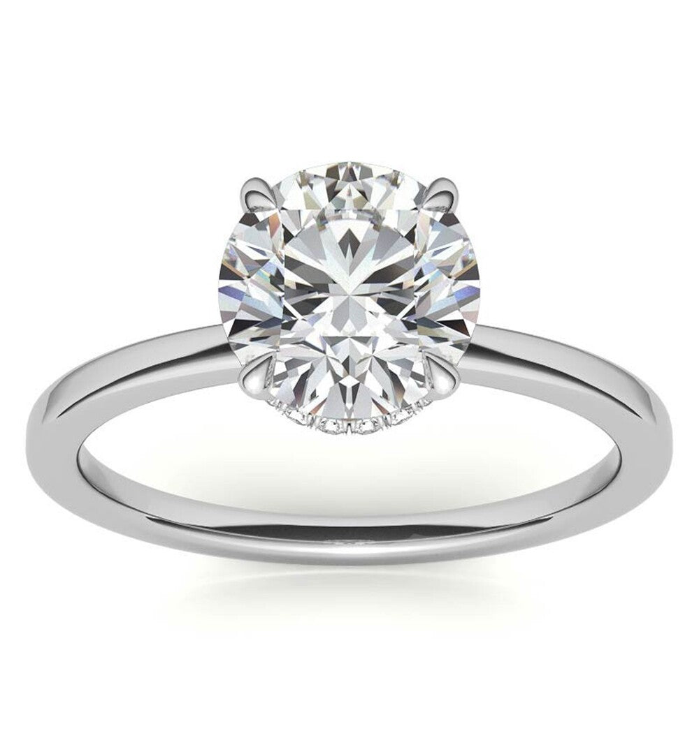 Round Cut VVS1 Moissanite Hidden Halo Engagement Ring