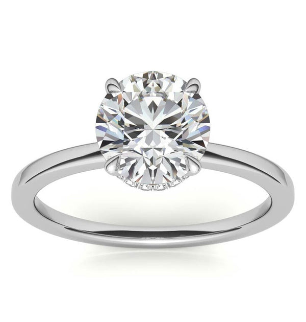 Round Cut VVS1 Moissanite Hidden Halo Engagement Ring