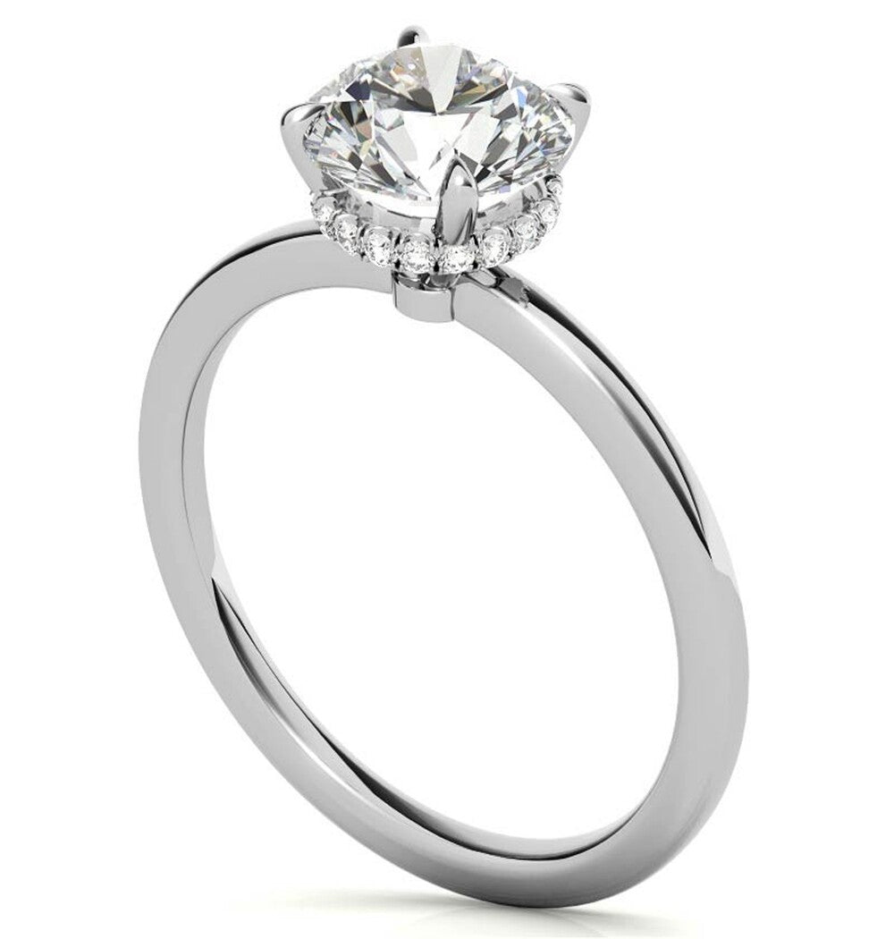 Round Cut VVS1 Moissanite Hidden Halo Engagement Ring