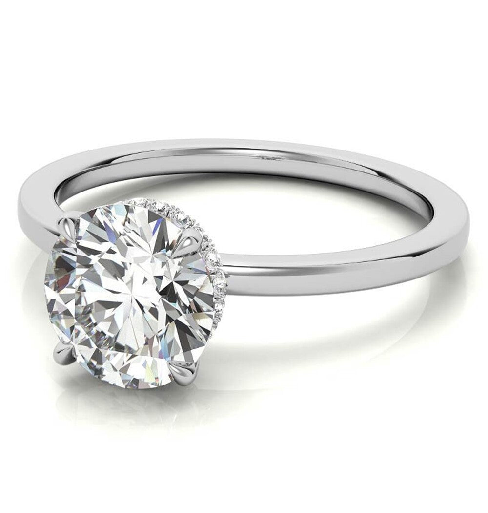 Round Cut VVS1 Moissanite Hidden Halo Engagement Ring