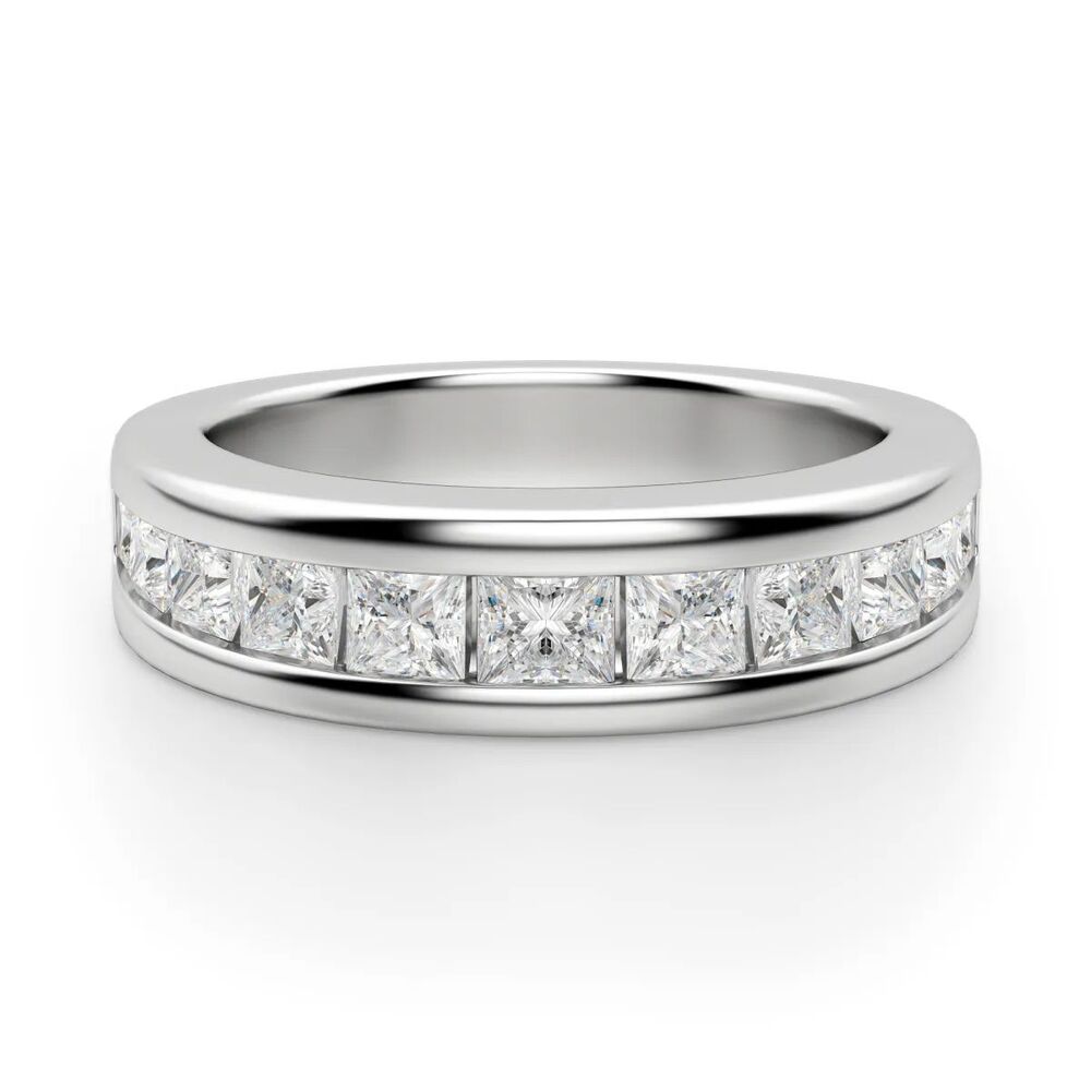 Princess Cut Channel Set Half Eternity Moissanite Wedding Band