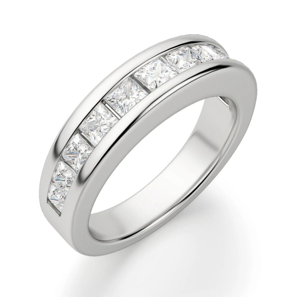 Princess Cut Channel Set Half Eternity Moissanite Wedding Band