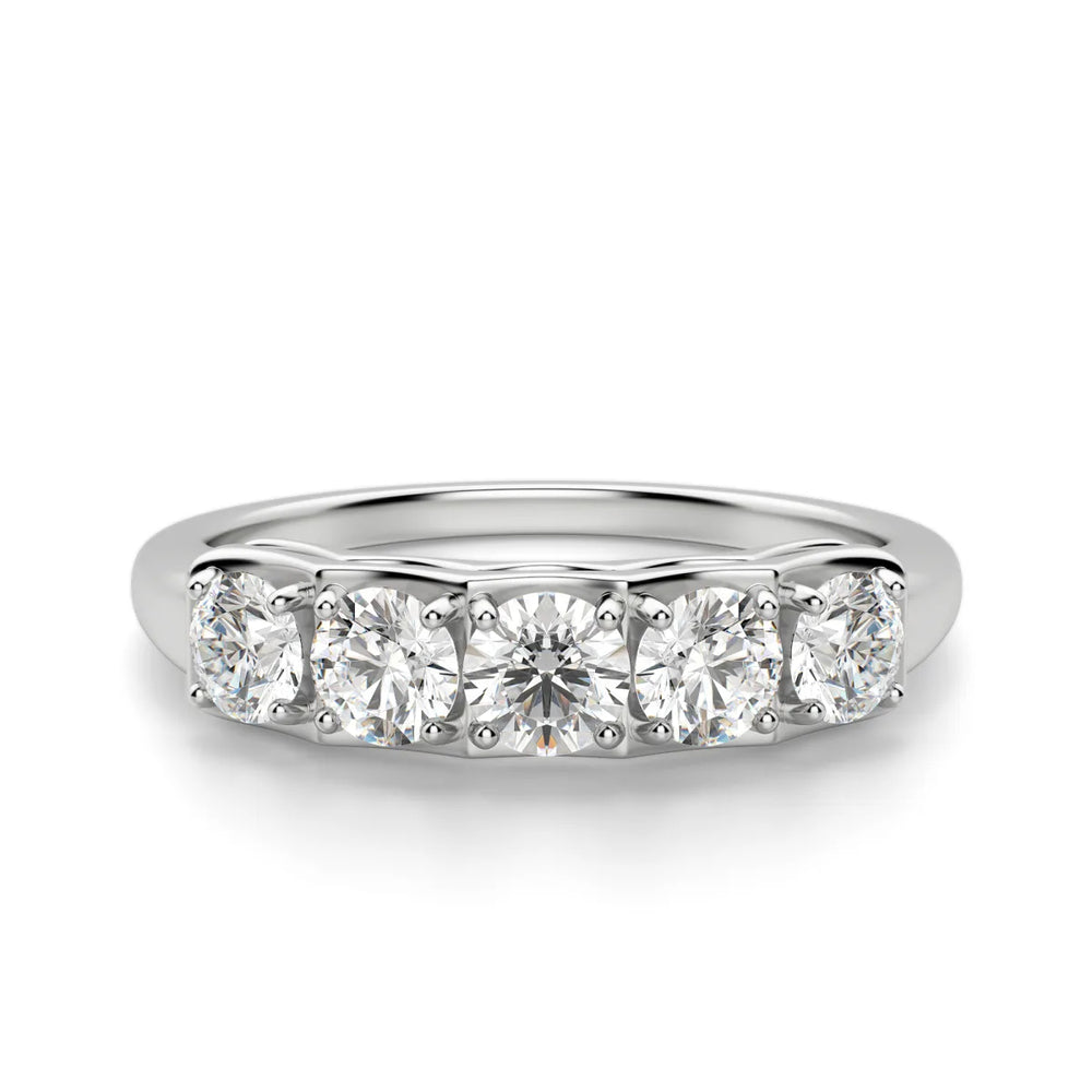 Round Cut Moissanite Five Stone Eternity Wedding Band For Her