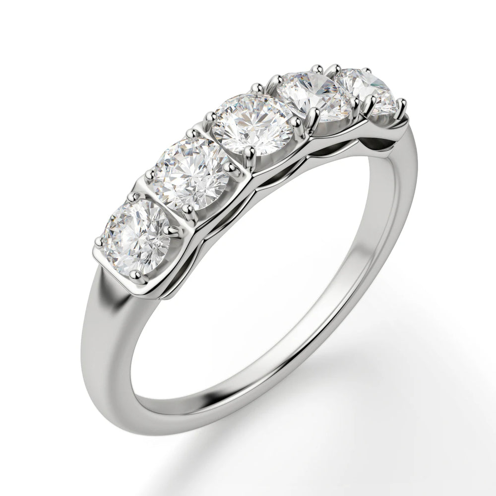Round Cut Moissanite Five Stone Eternity Wedding Band For Her