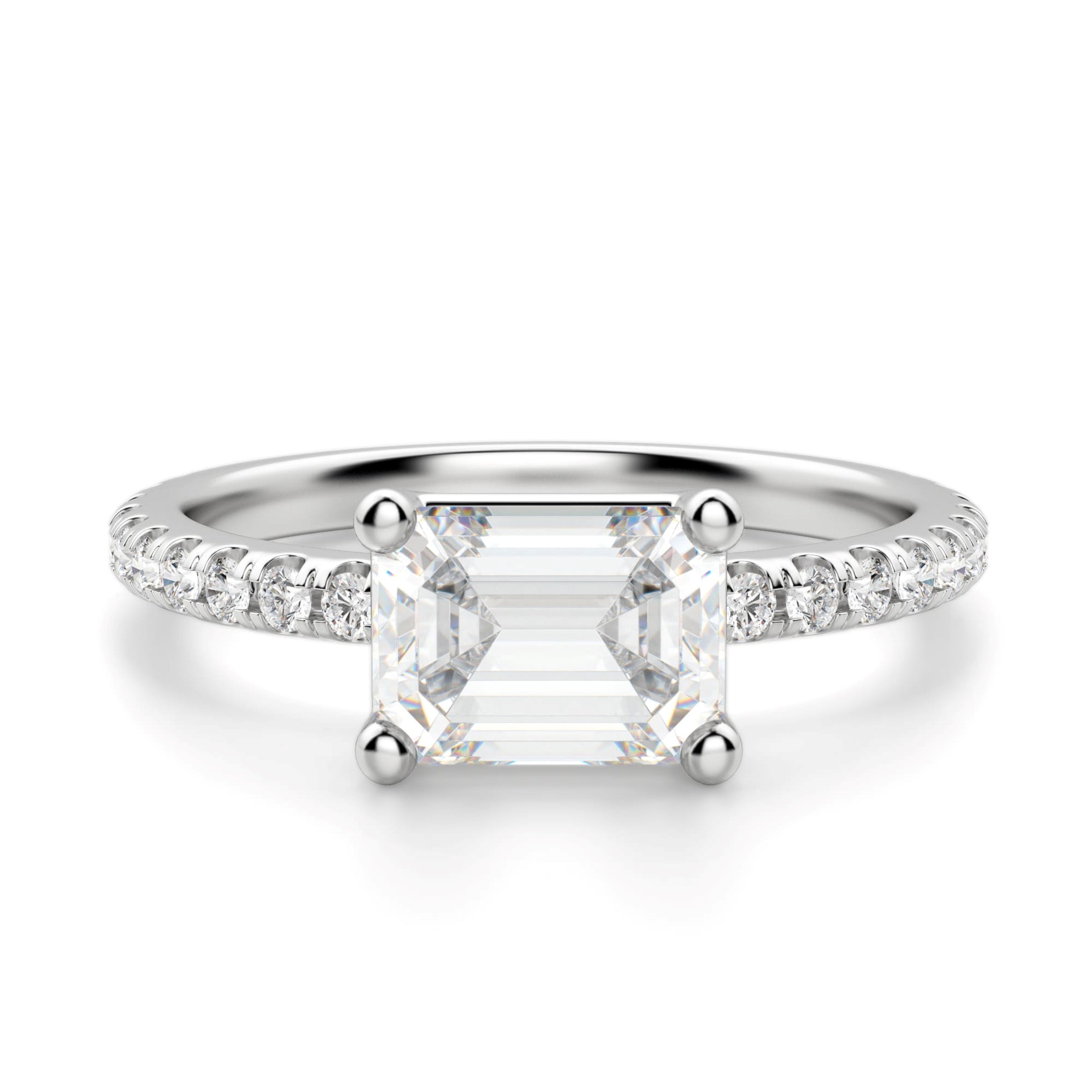 Basket Set Solitaire Emerald Cut Engagement Ring