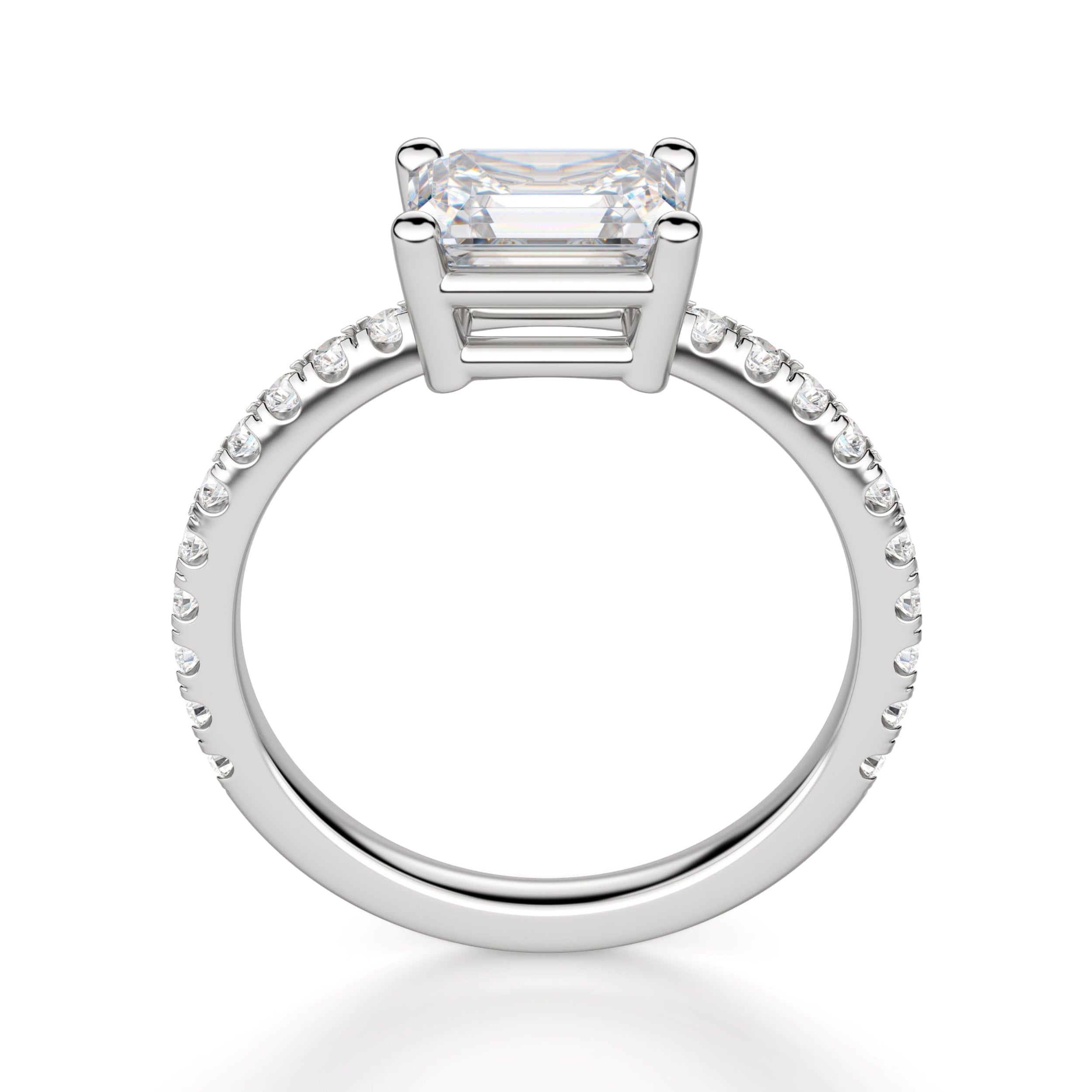 East to West Emerald Cut Pave Set Engagement Ring