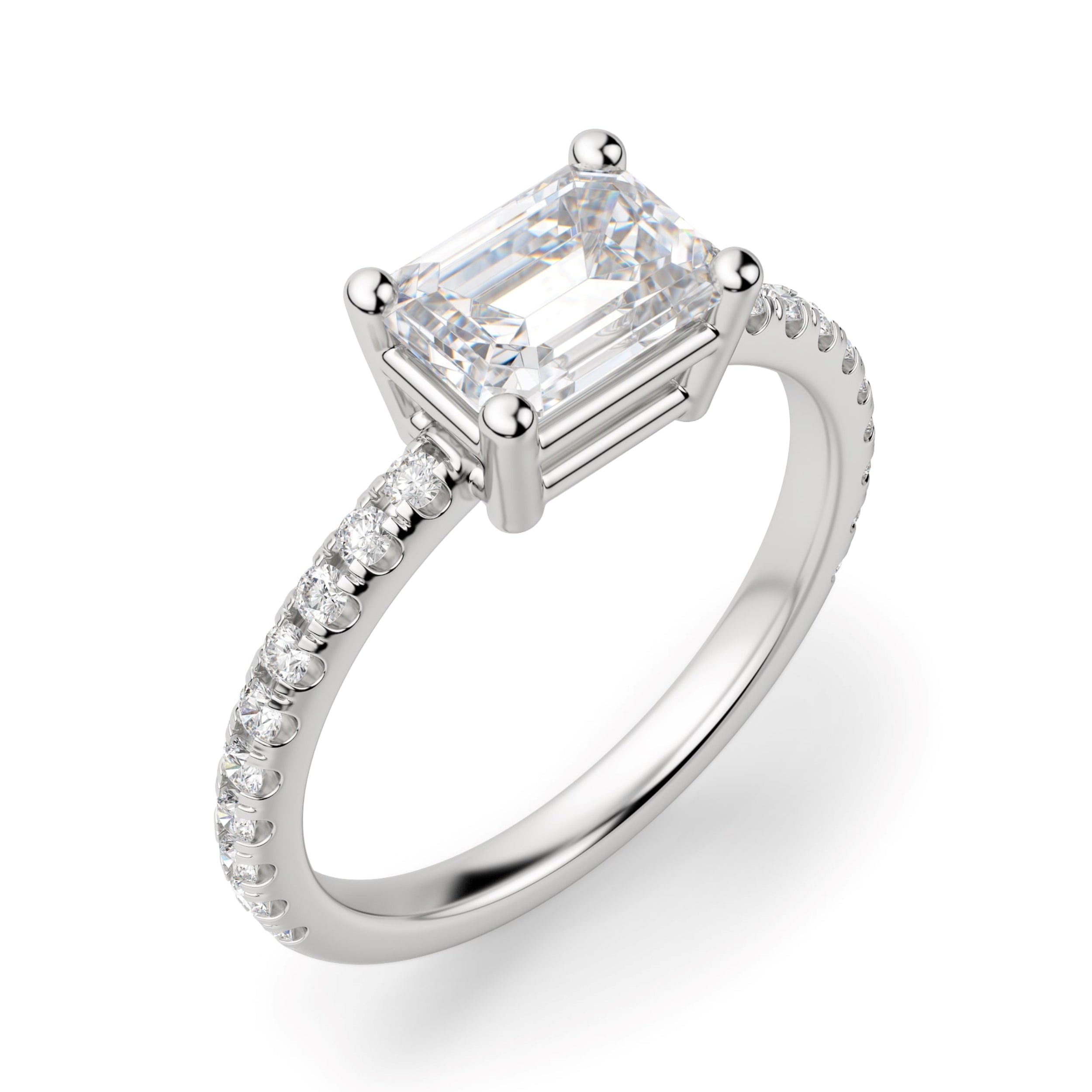 Basket Set Solitaire Emerald Cut Engagement Ring