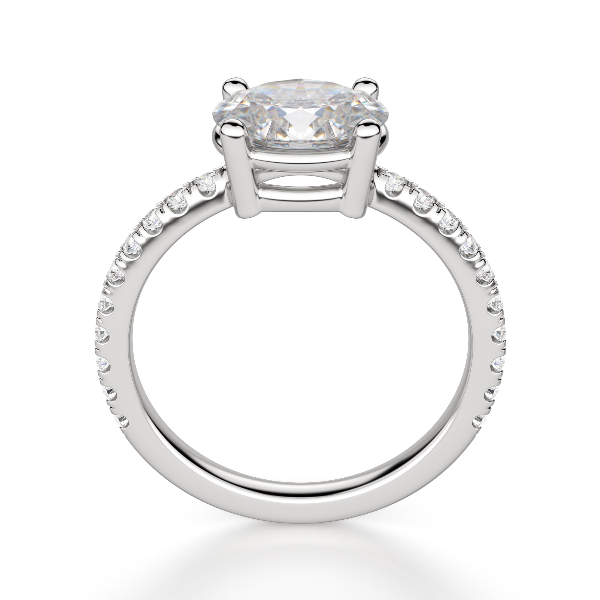 East to West Oval Cut Moissanite Diamond Pave Set Ring