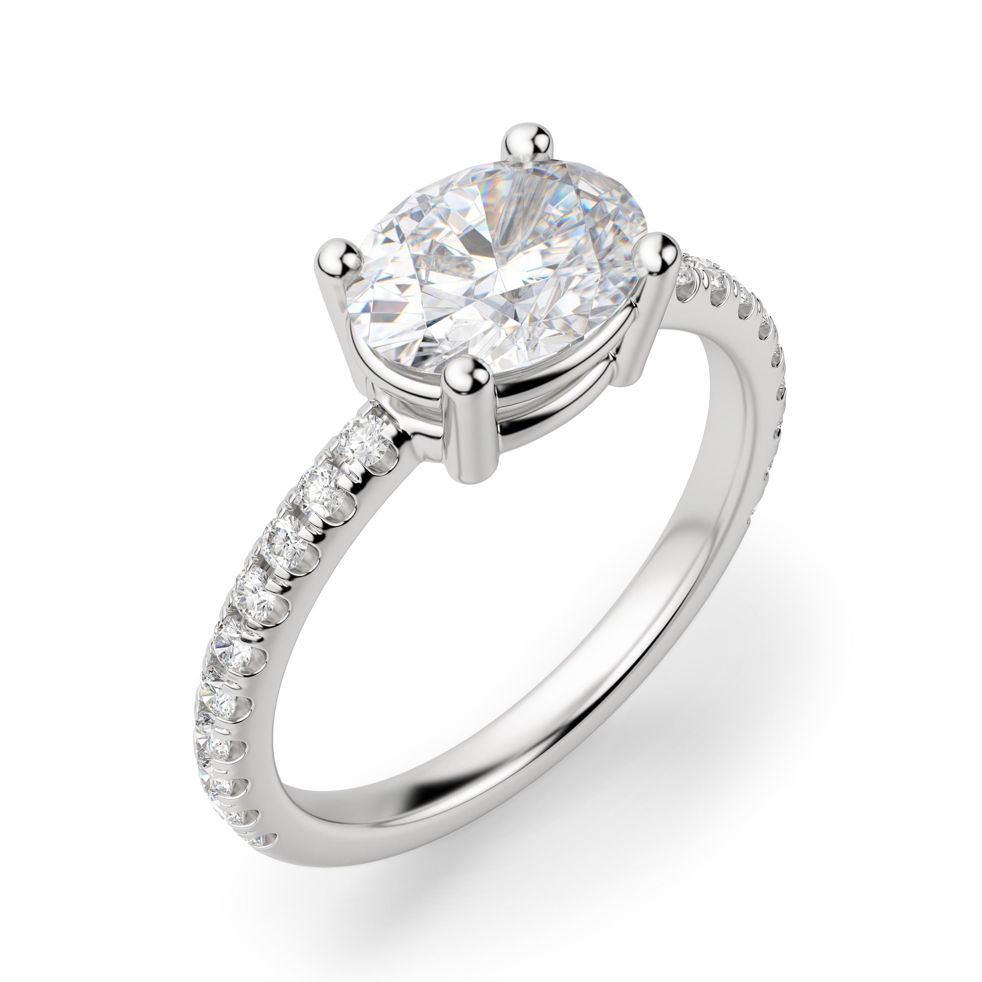 East to West Oval Cut Moissanite Diamond Pave Set Ring