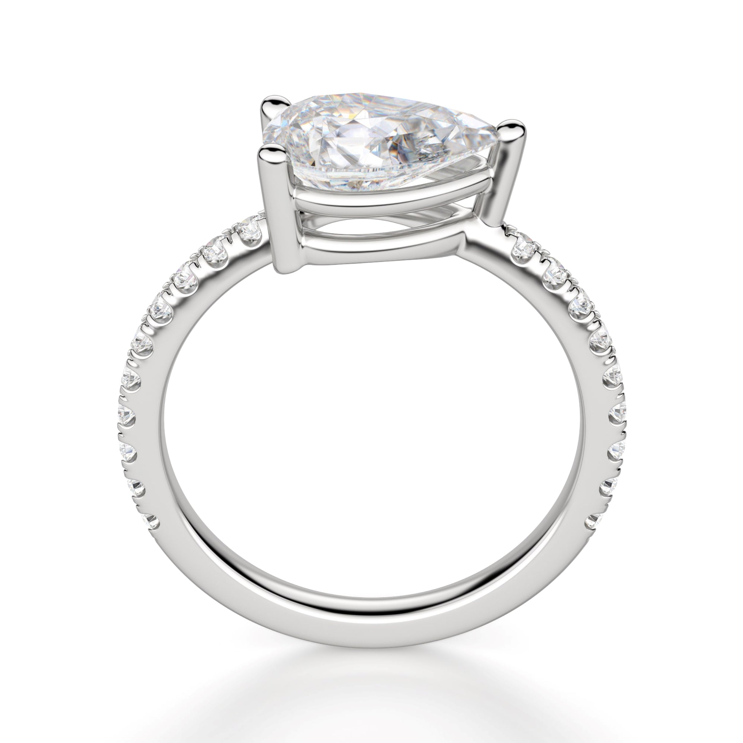 East to West Pear Cut Moissanite Pave Set Ring