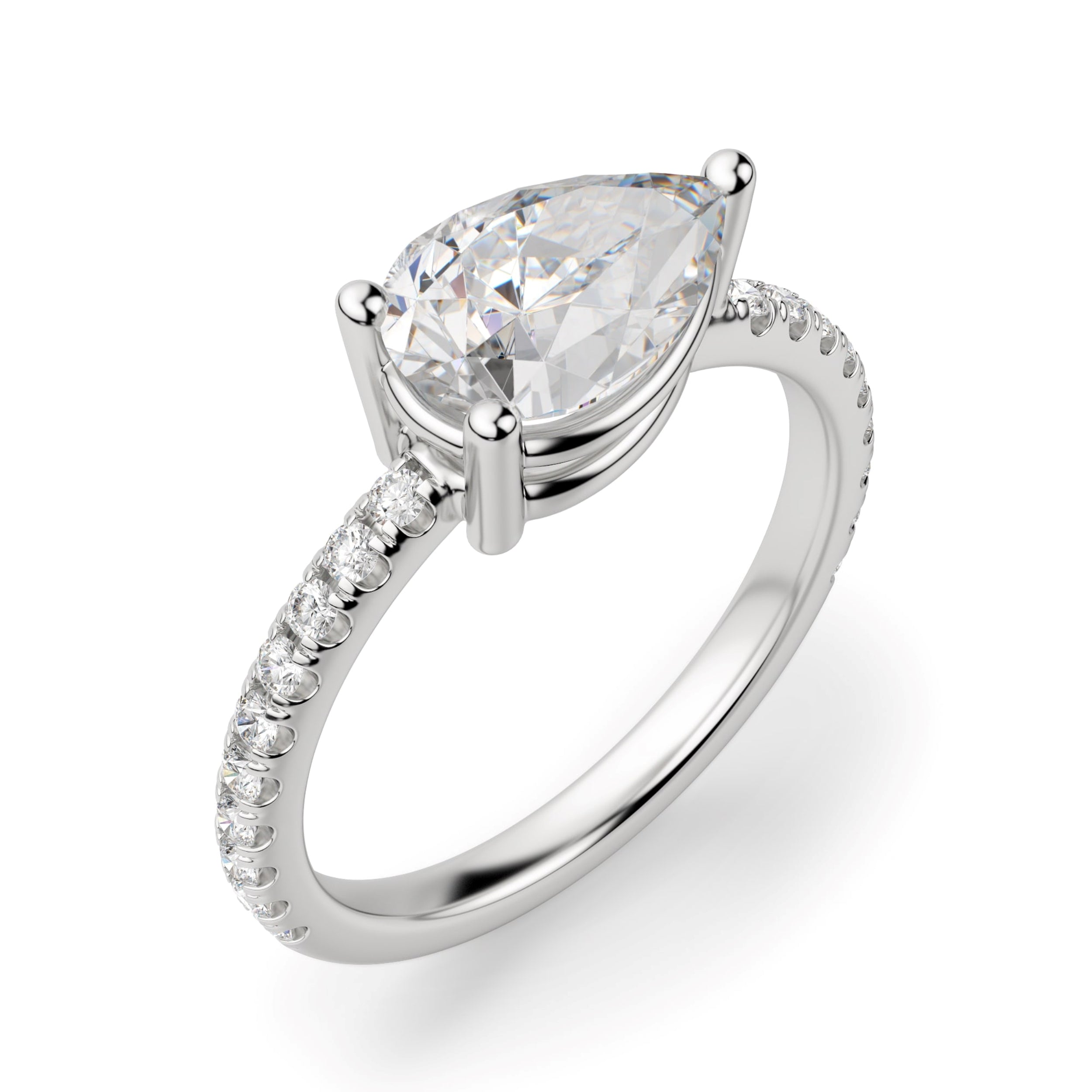 East to West Pear Cut Moissanite Pave Set Ring
