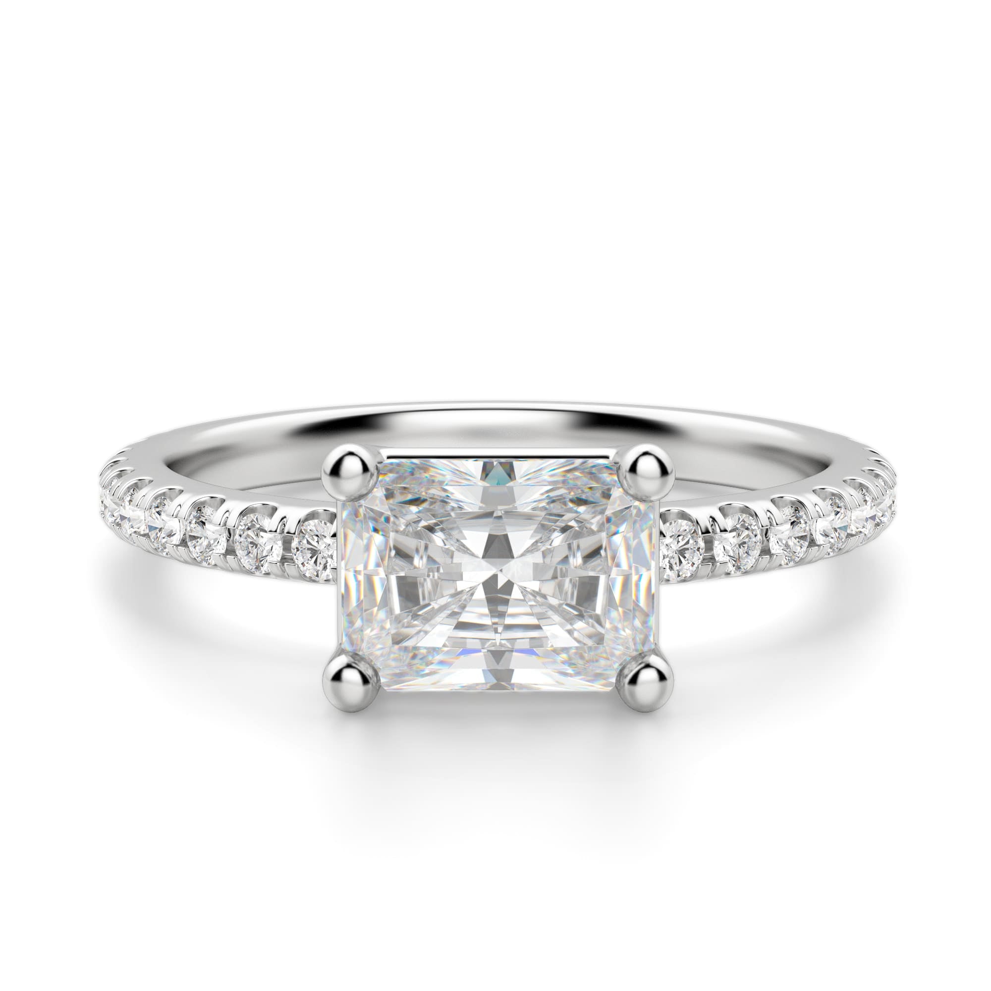 Radiant Cut East to West Moissanite Engagement Ring