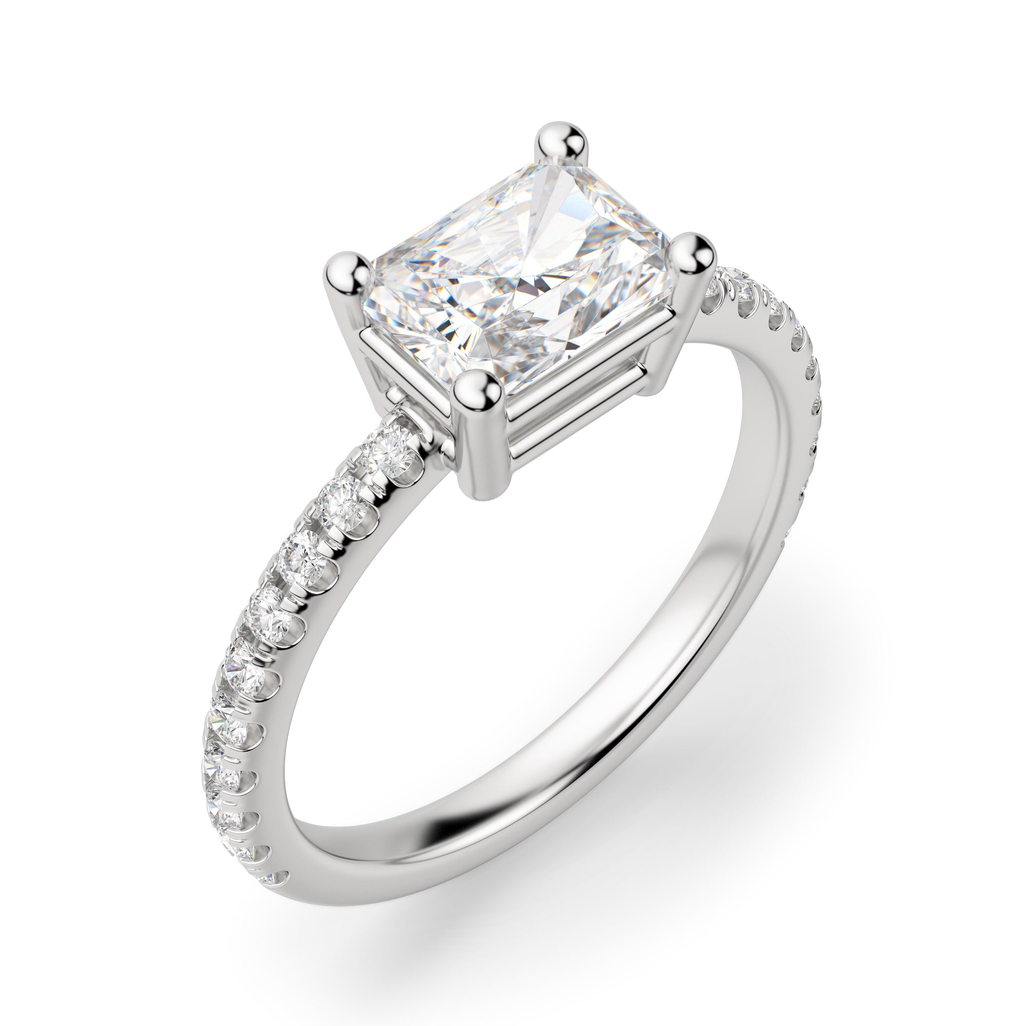 Radiant Cut East to West Moissanite Engagement Ring