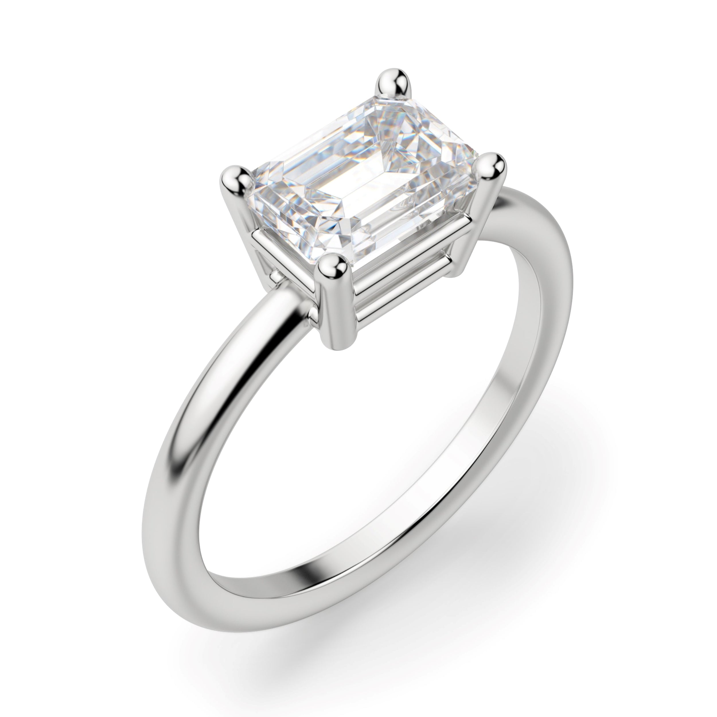 East to West Elegant Basket Emerald Cut Engagement Ring