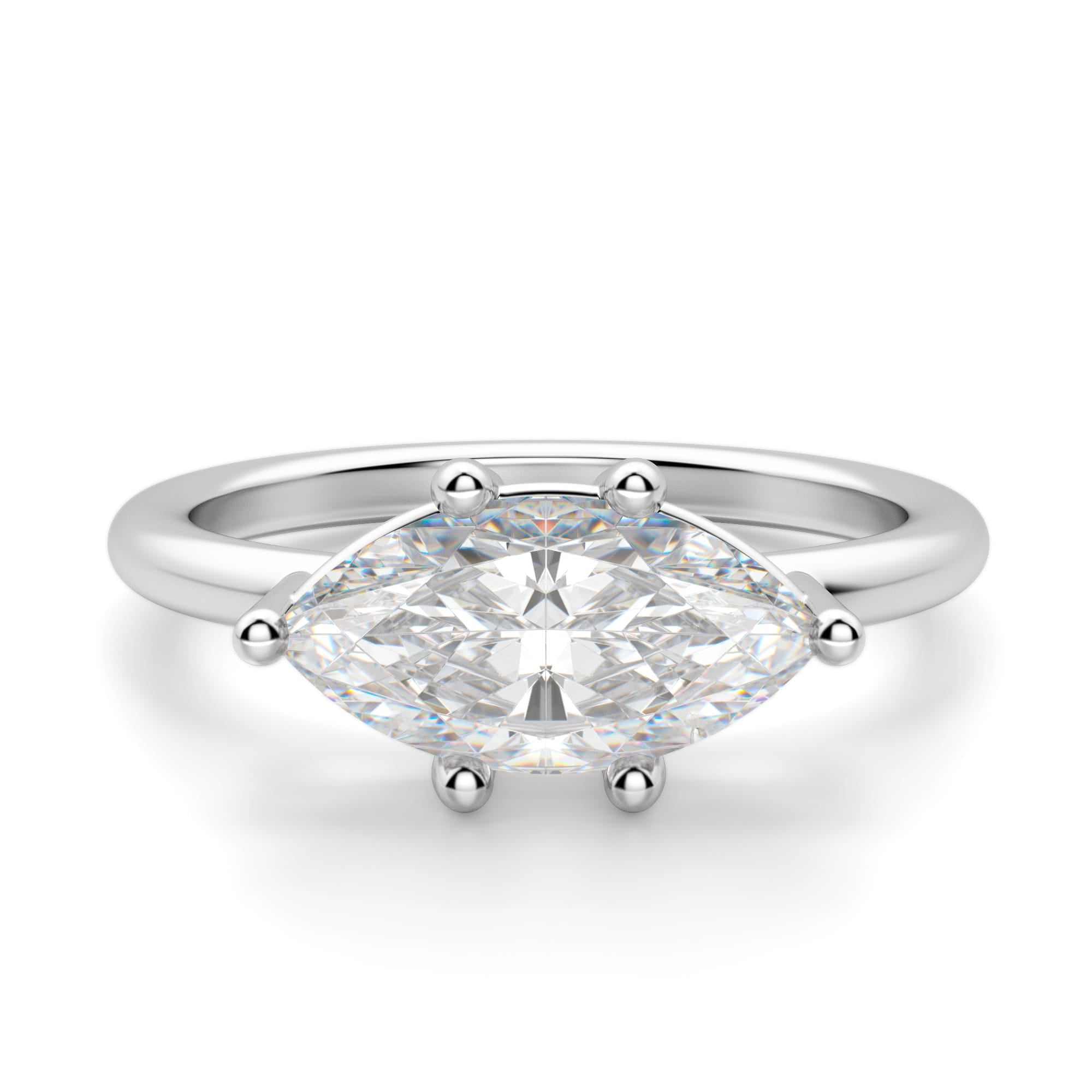 Basket Set Marquise Cut East to West Solitaire Engagement Ring