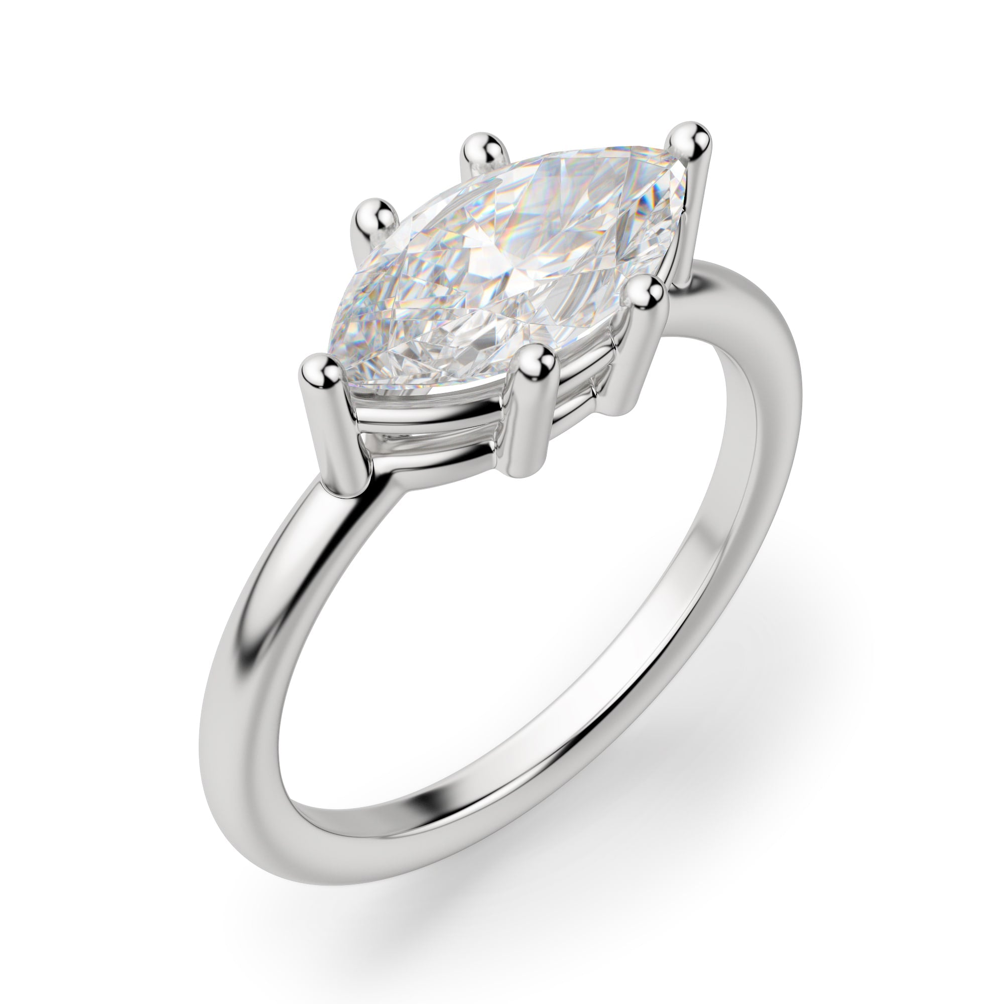 Basket Set Marquise Cut East to West Solitaire Engagement Ring