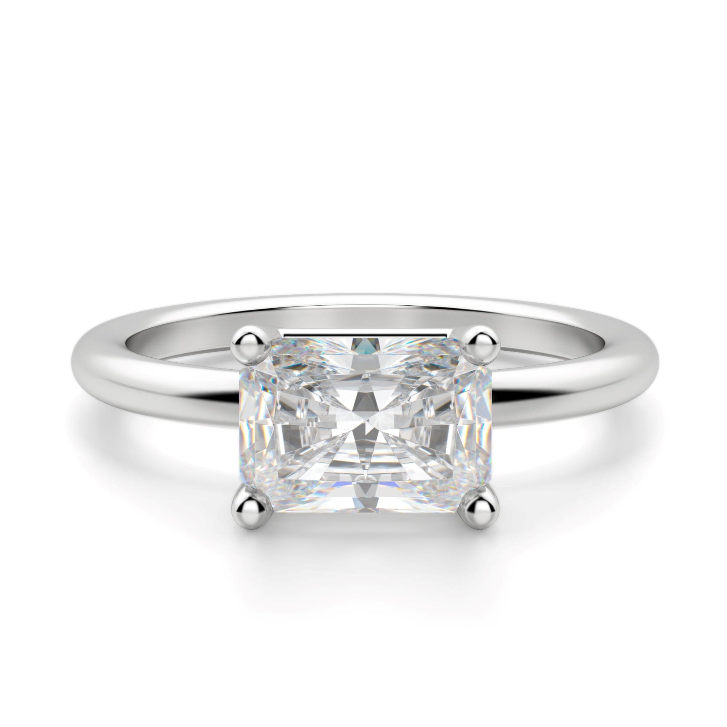 East to West Basket Set Radiant Cut Solitaire Ring