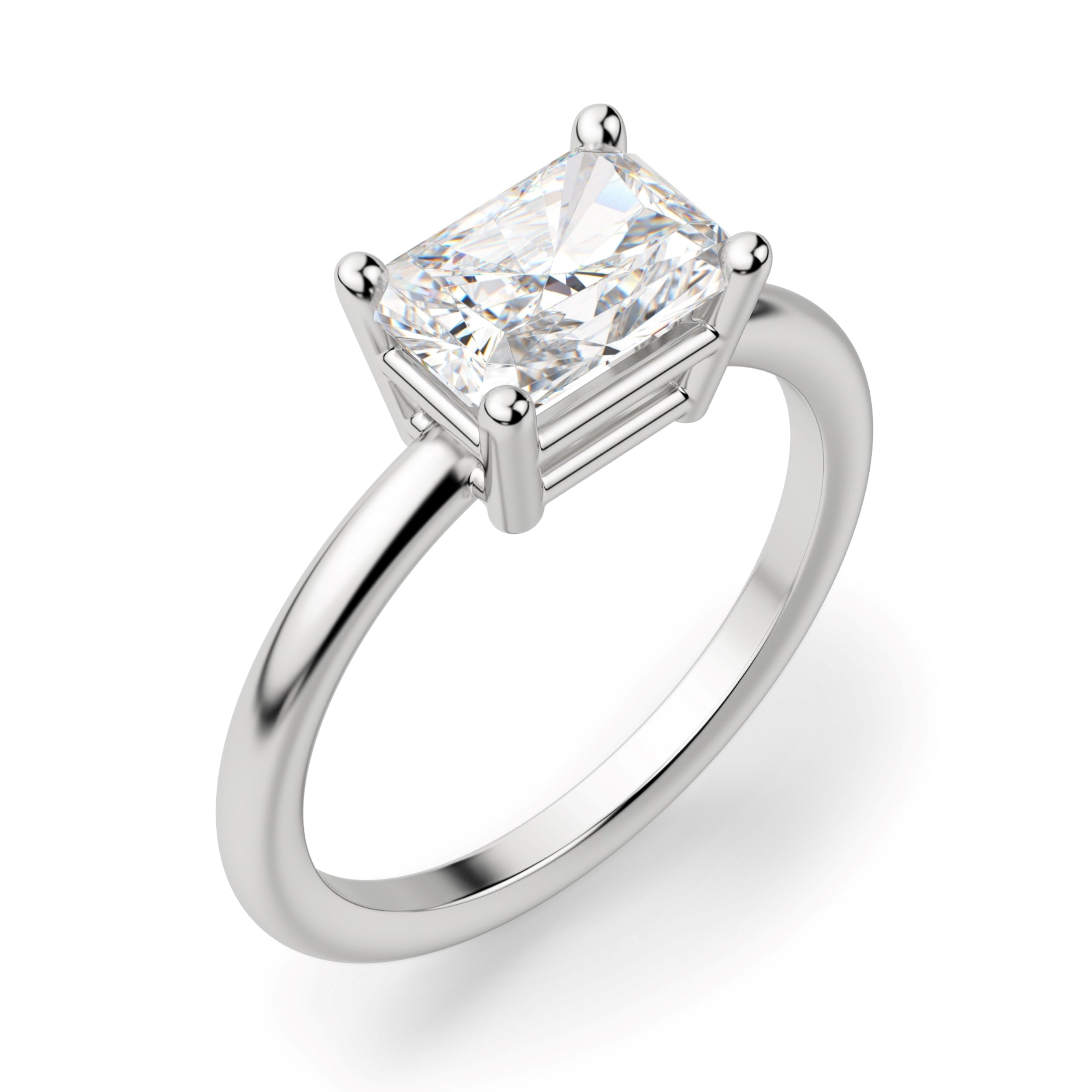 East to West Basket Set Radiant Cut Solitaire Ring