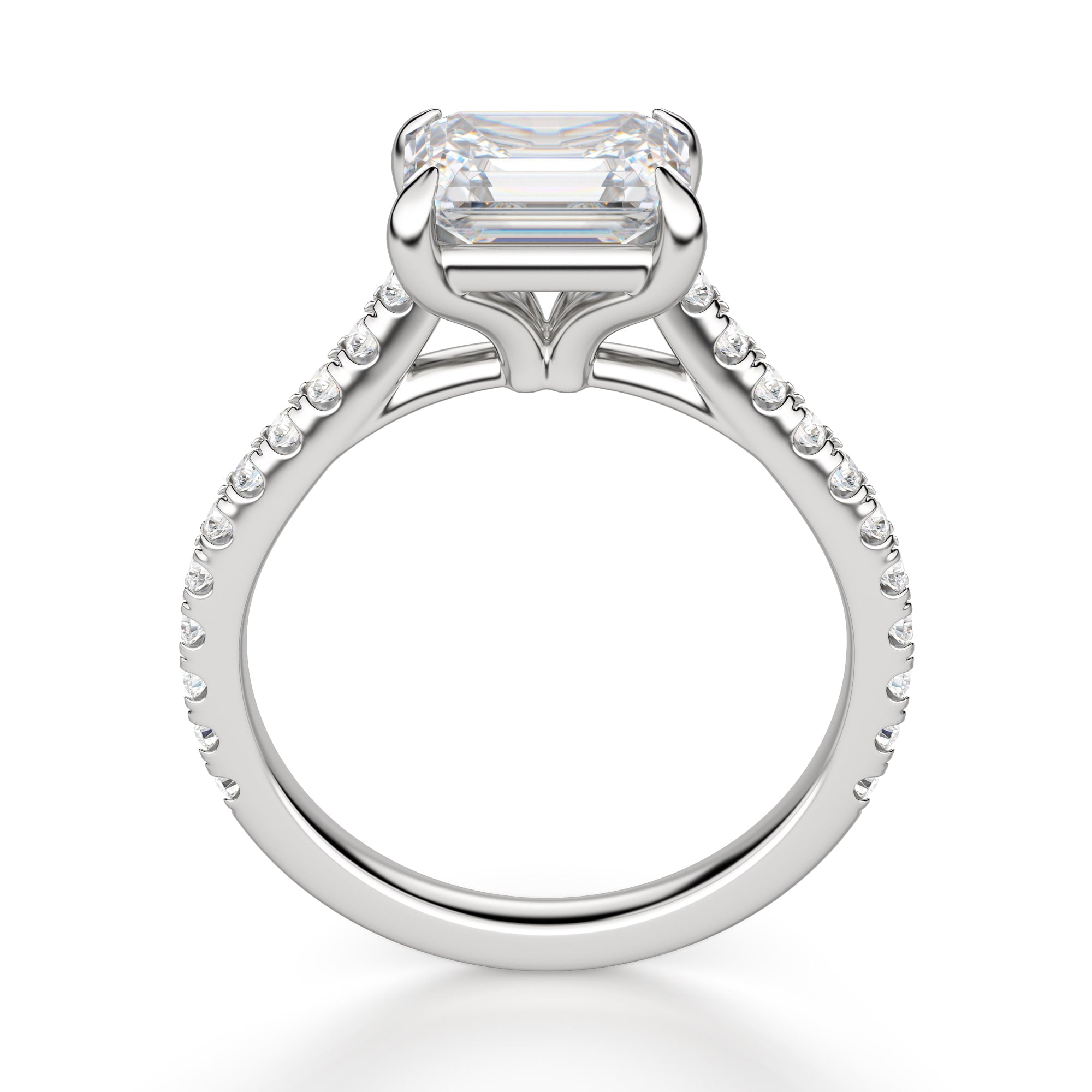 East to West Emerald cut Pave Set Moissanite Antique Ring