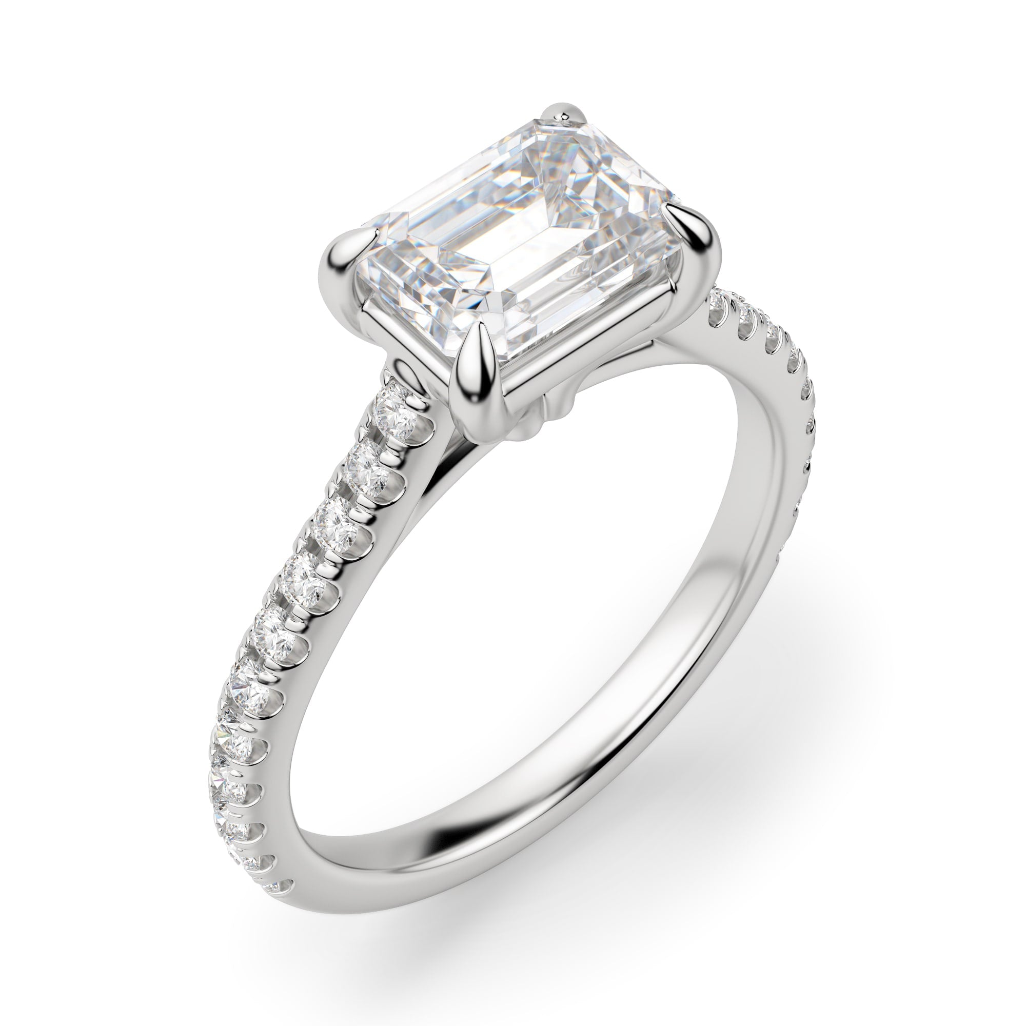 East to West Emerald cut Pave Set Moissanite Antique Ring