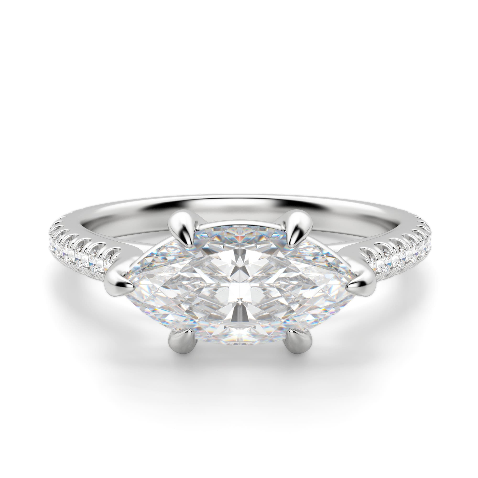 East to West Marquise Cut Pave Set Moissanite Diamond Ring