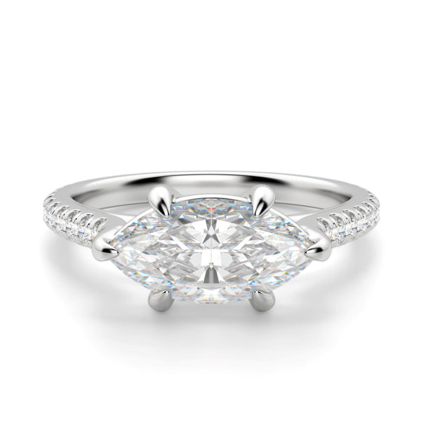 East to West Marquise Cut Moissanite Pave Set Ring