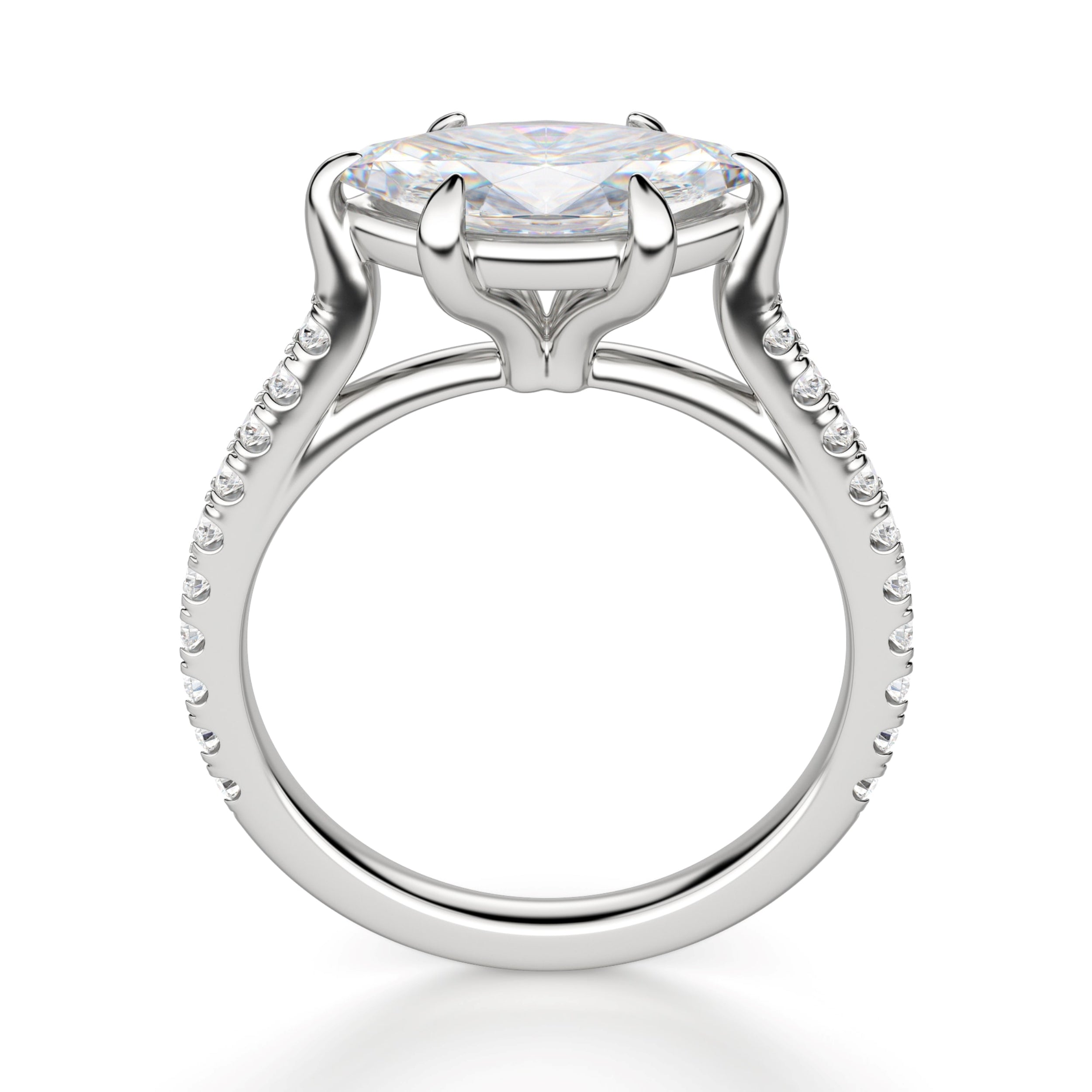 East to West Marquise Cut Moissanite Pave Set Ring