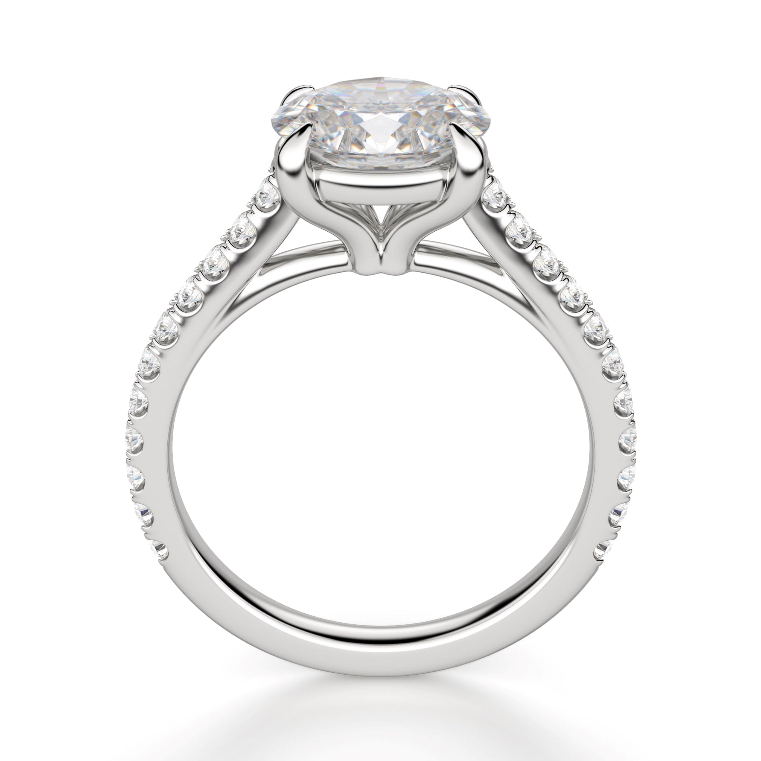 East to West Oval Cut Pave Set Engagement Ring