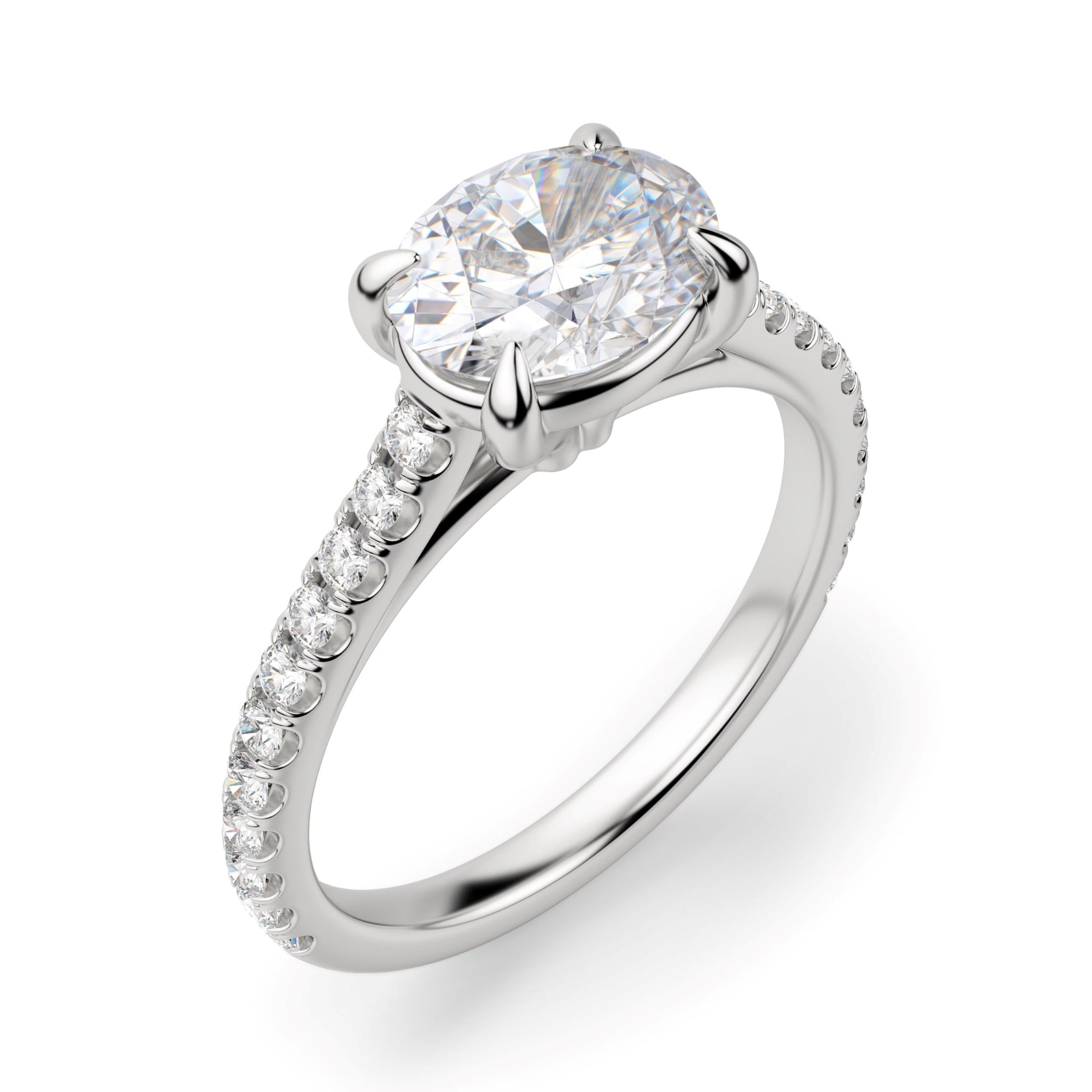 East to West Oval Cut Pave Set Engagement Ring