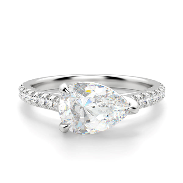 East to West Pear Cut Pave Set Engagement Ring