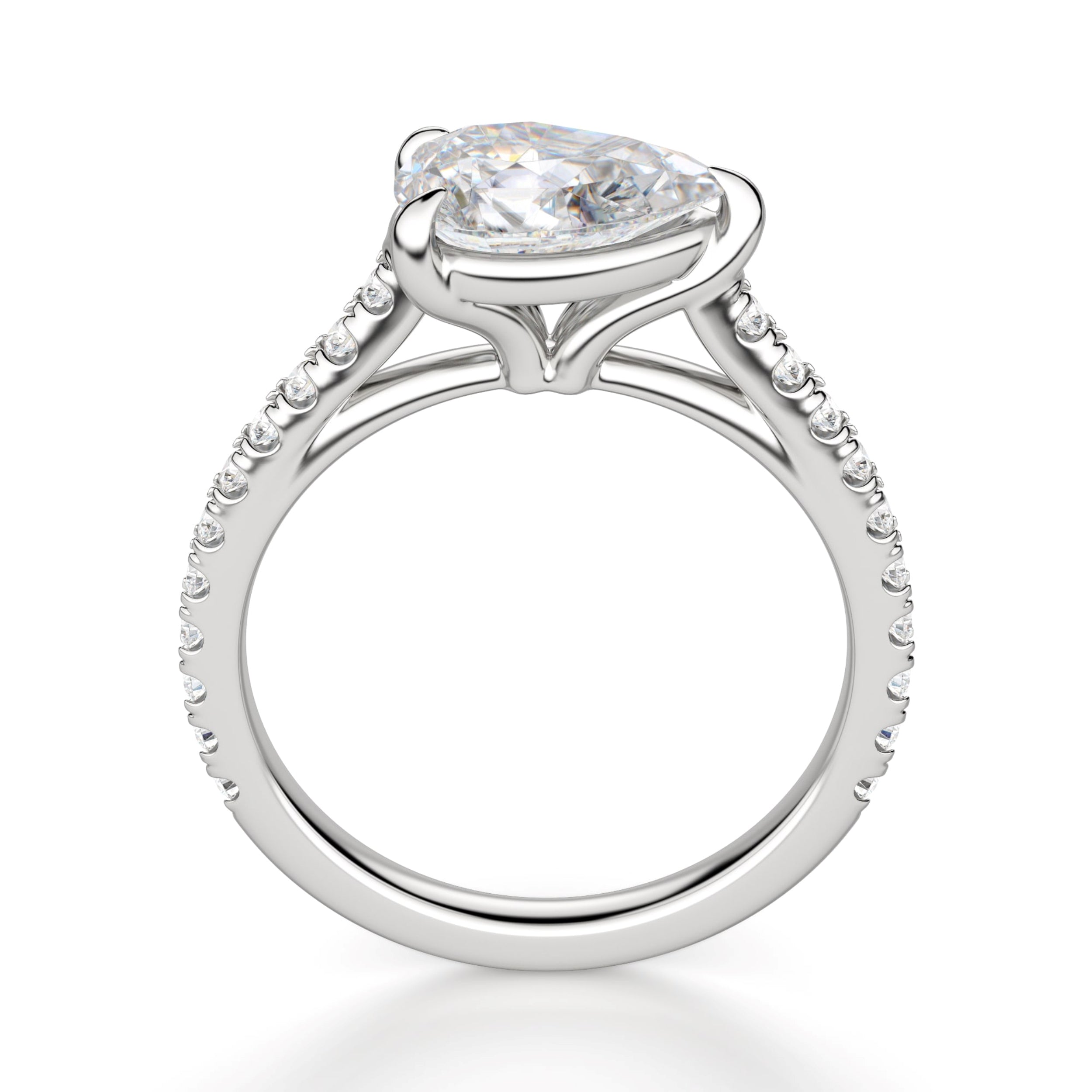 East to West Pear Cut Moissnaite Engagement Rings