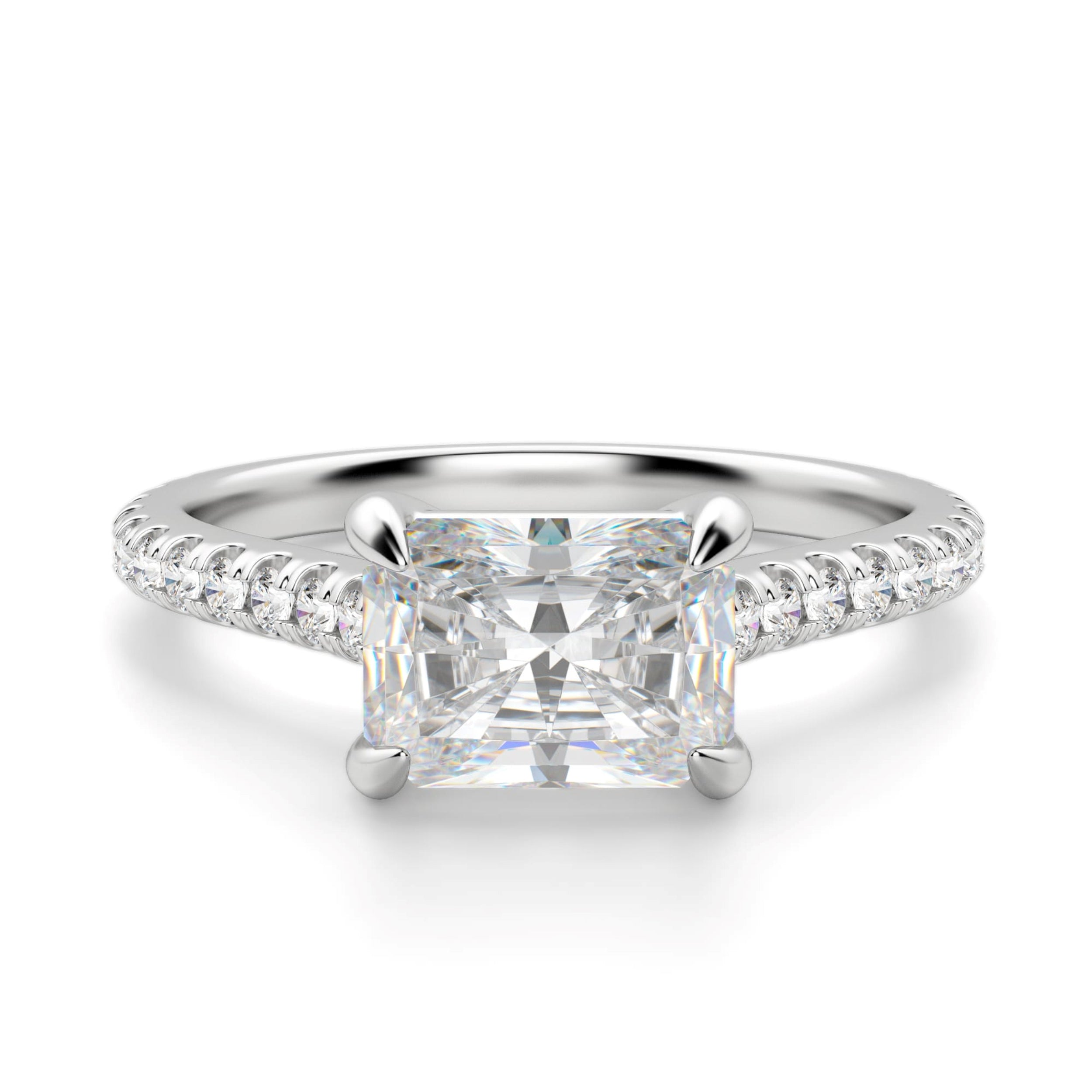 Radiant Cut Pave Set Moissanite Engagement Ring