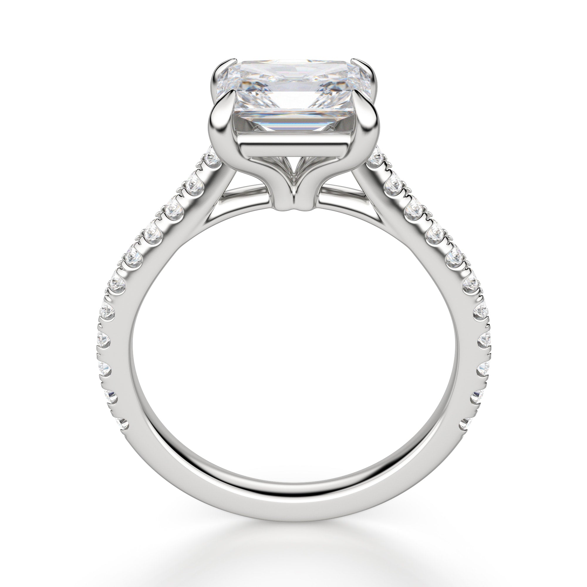 East to West Radiant Cut Pave Set Moissanite Ring