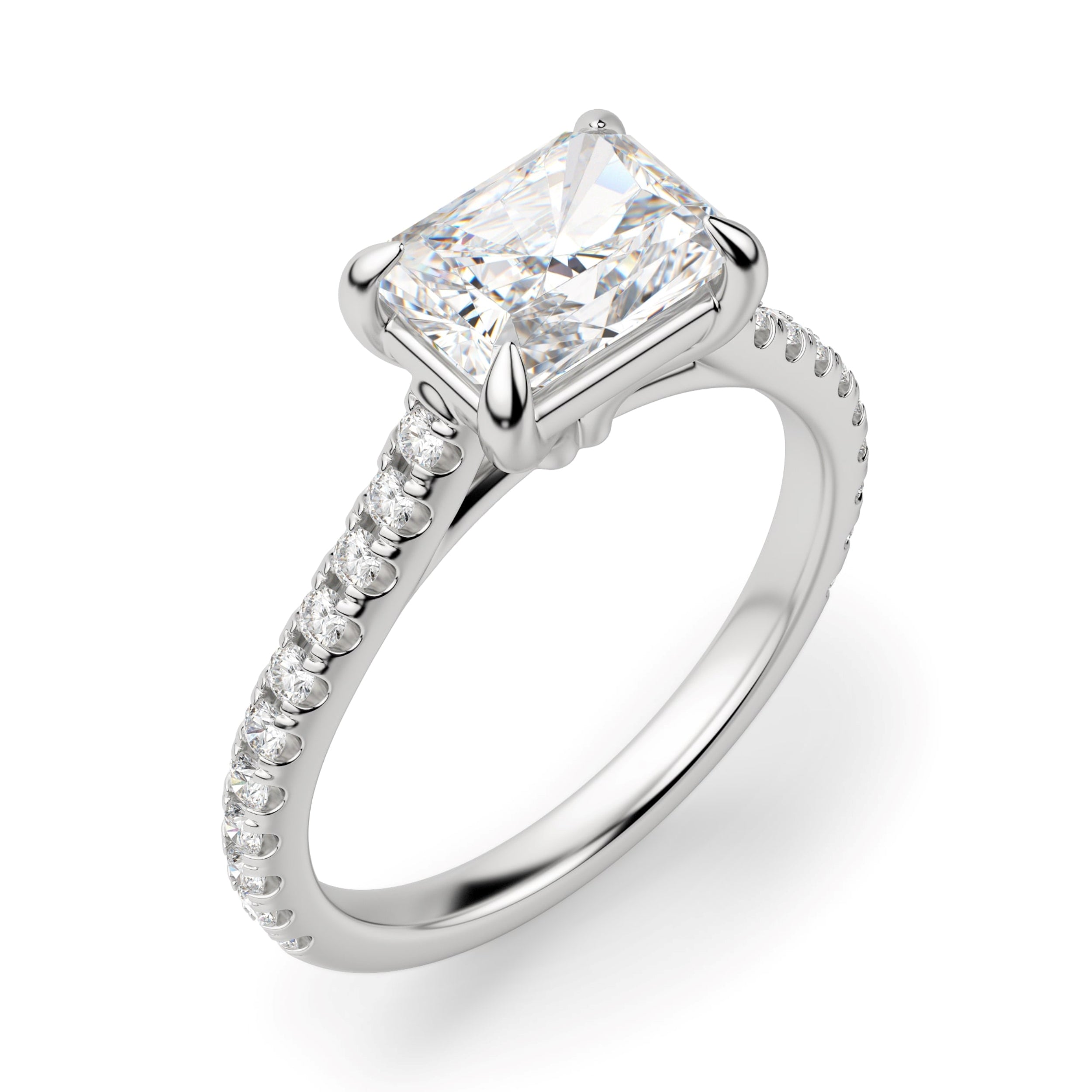 Radiant Cut Pave Set Moissanite Engagement Ring