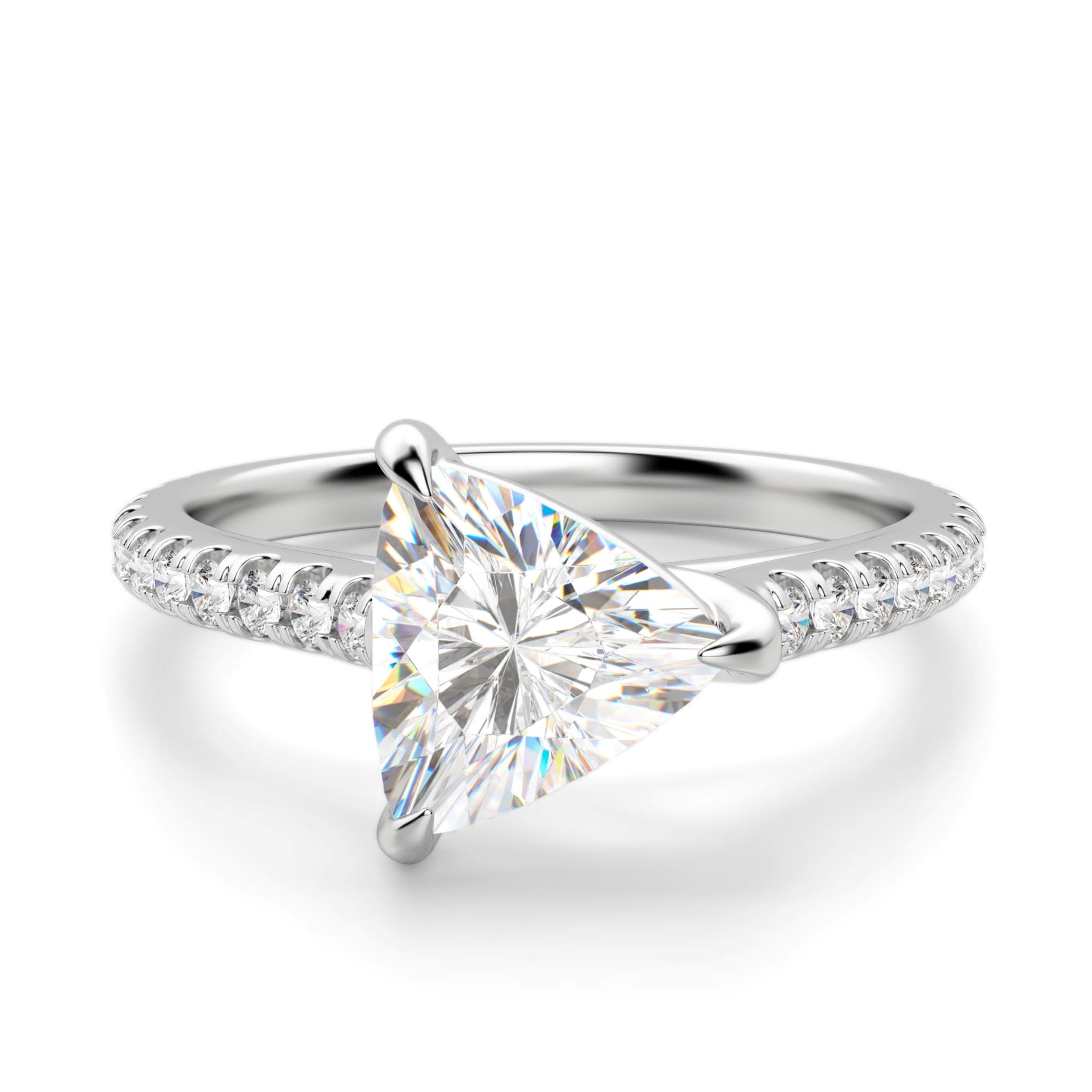 Trillion Cut Pave Set Moissanite Engagement Ring