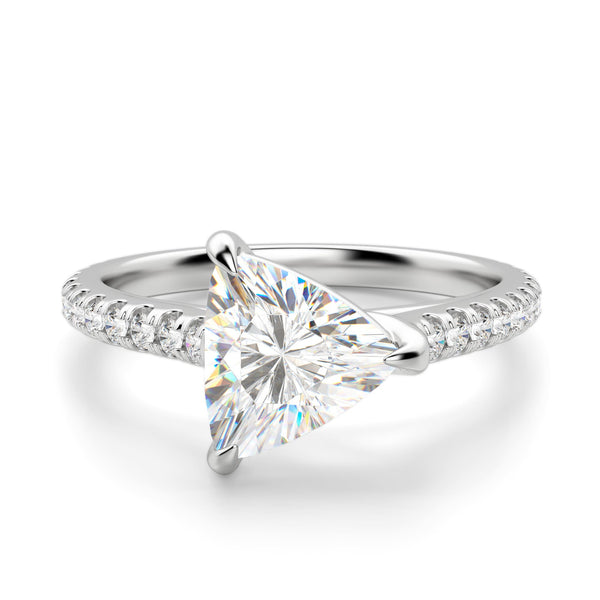 Trillion Cut Pave Set Moissanite Engagement Ring